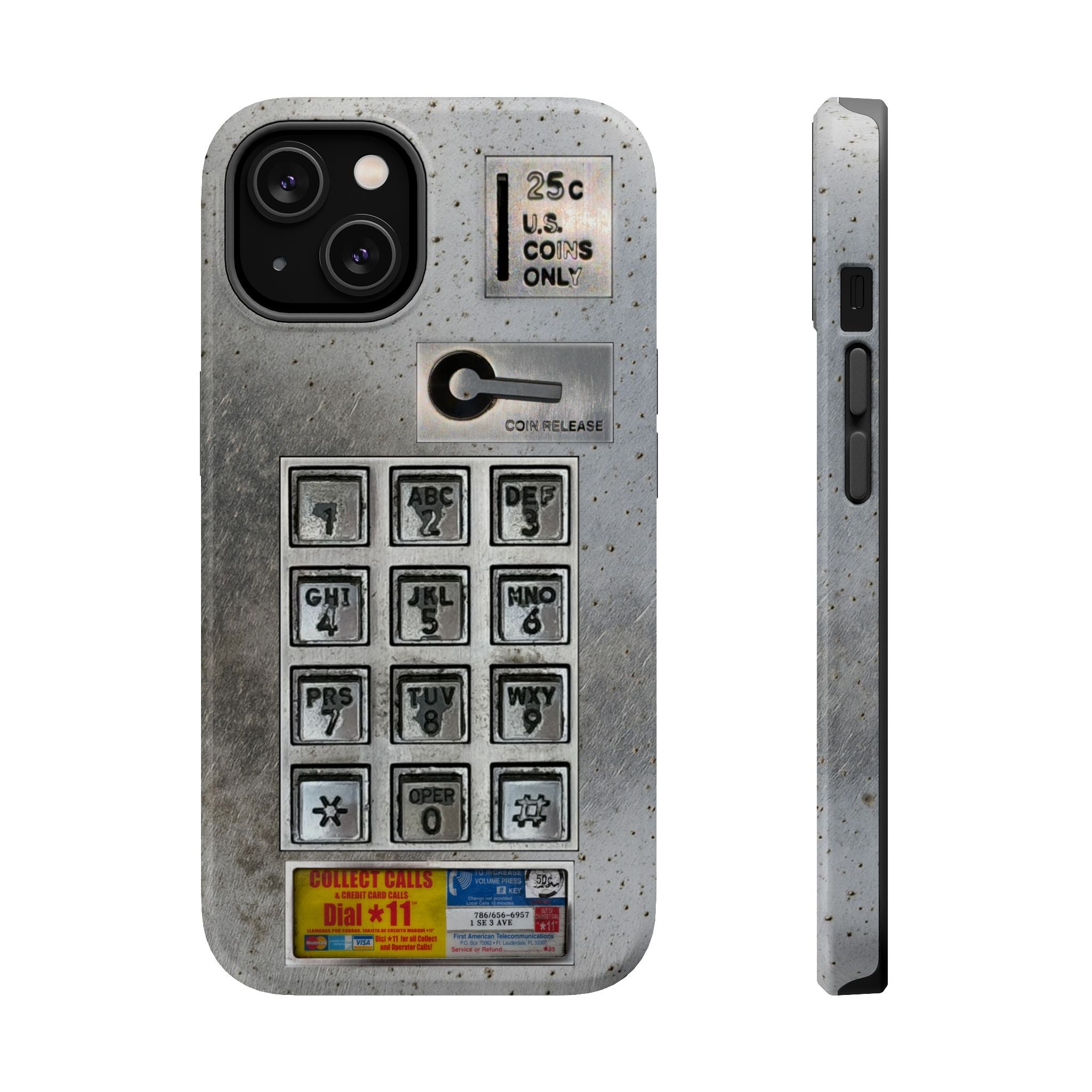 Payphone Retro Tech MagSafe Phone Case For iPhone and Samsung Galaxy 26 - TouchTone Pay Phone Distressed 2 Layers of Protection Flat Art