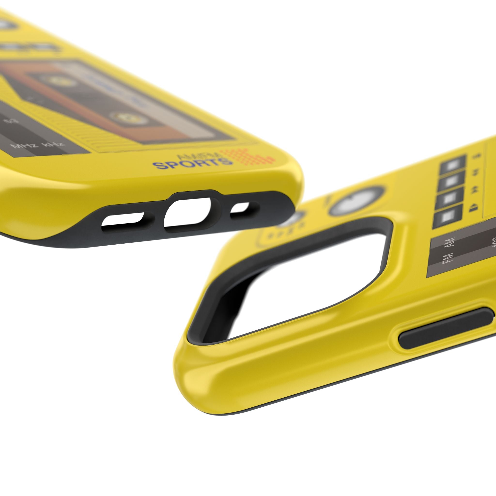 Retro Cassette AM FM Radio iPhone Case, Vintage Walkman Style Phone Case, MagSafe Dual Layer Protective Case Sport Yellow