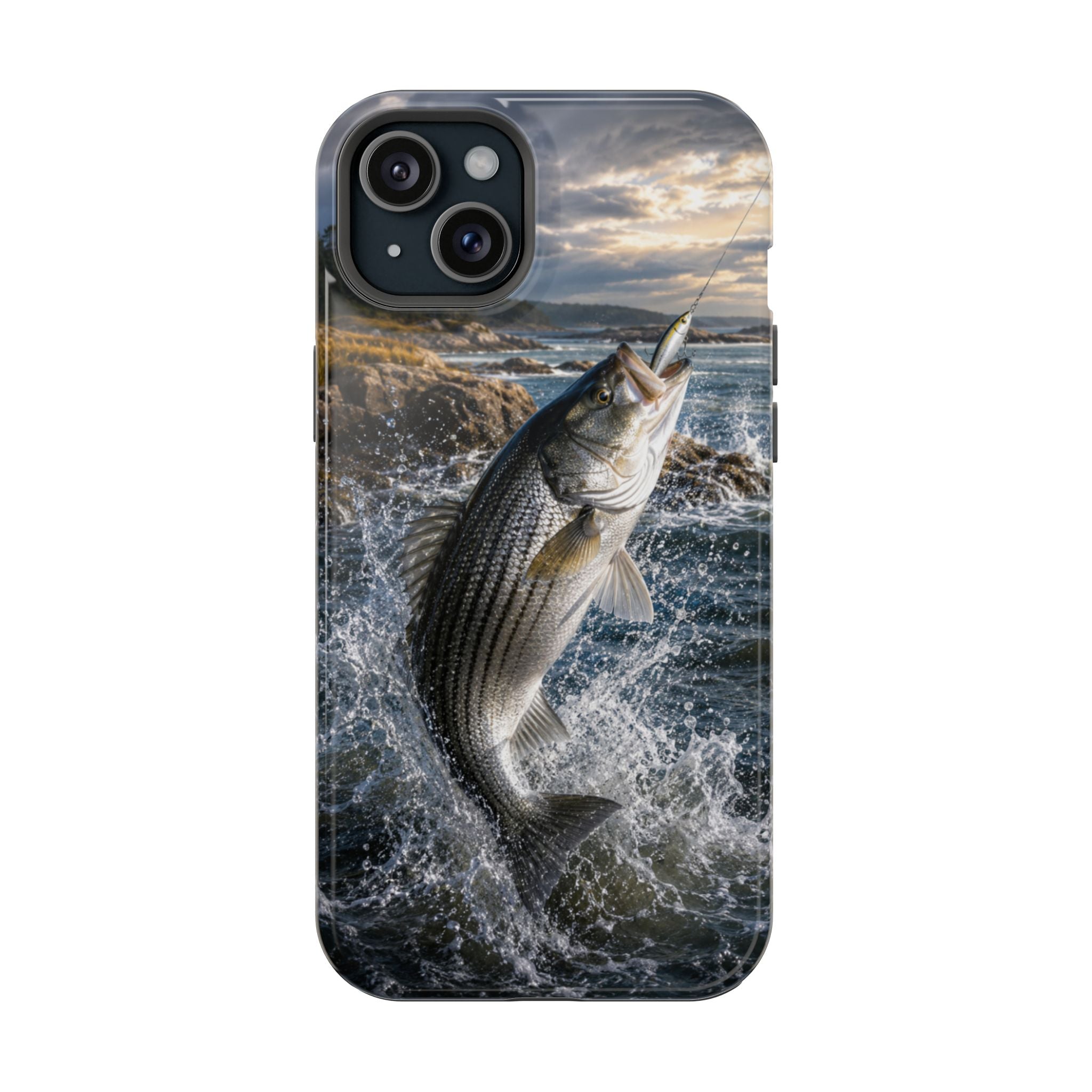 Striped Bass Fishing Fish Phone Case MagSafe Compatible for iPhone & Samsung Galaxy | Striper Fisherman Gift | Dual Layer Tough Case