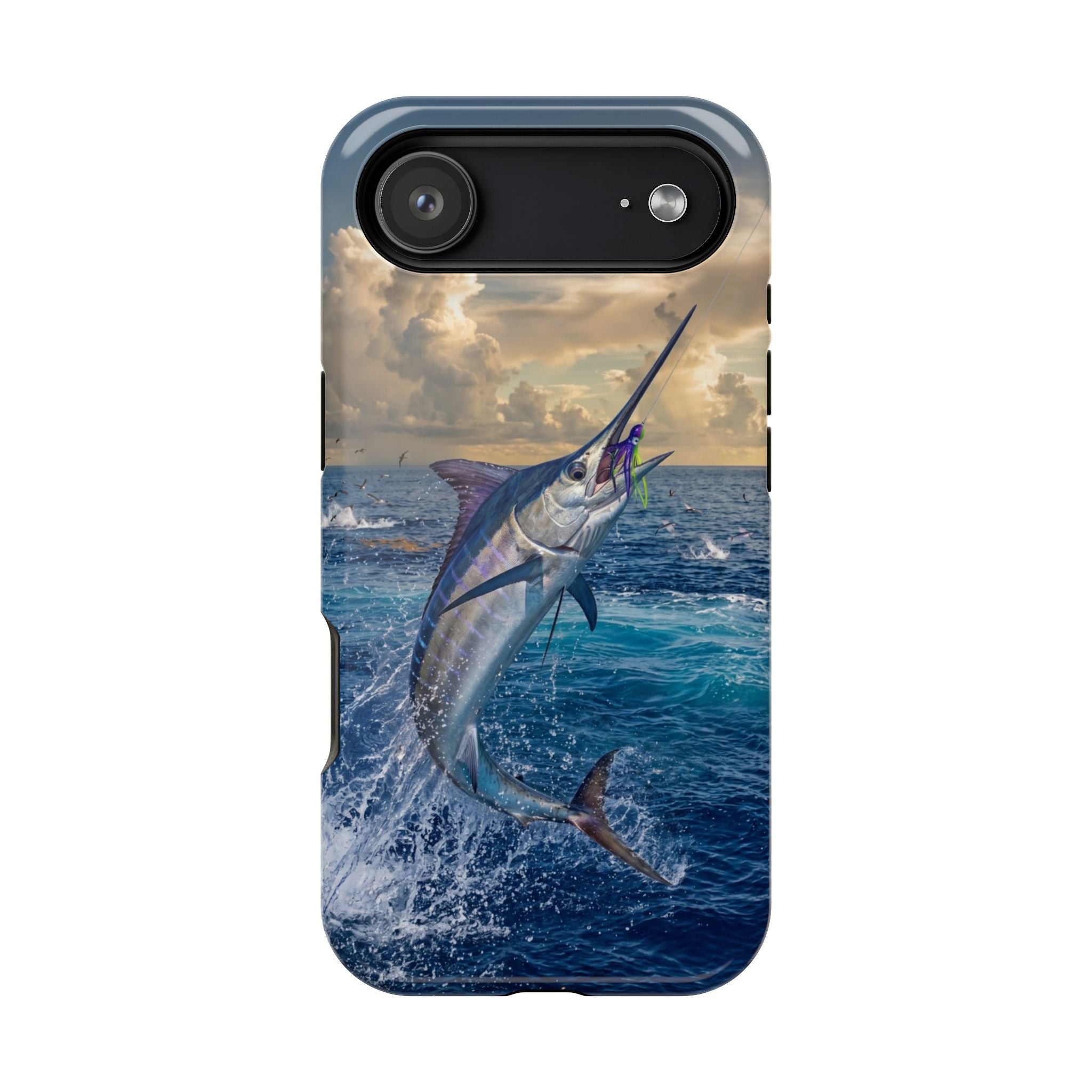 Marlin Fishing Fish Phone Case MagSafe Compatible for iPhone & Samsung Galaxy | Blue Marlin Fisherman Gift | Dual Layer Tough Case