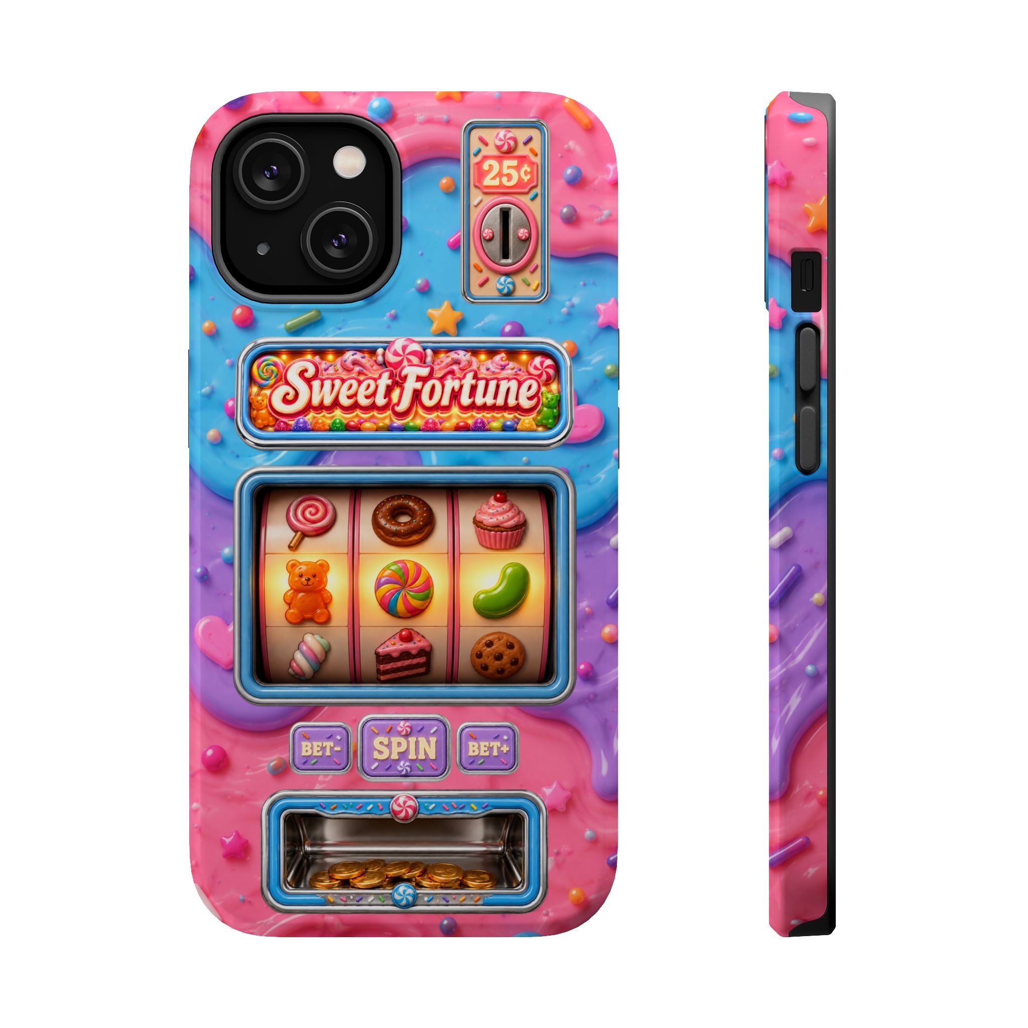 Candy Slot Machine iPhone Case, Sweet Fortune Casino Phone Cover, Colorful Candy Game Inspired MagSafe Compatible with Duel Layer Protection