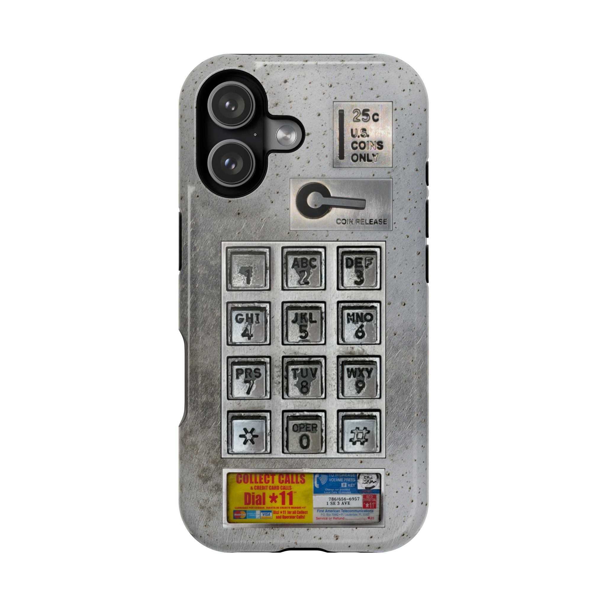 Payphone Retro Tech MagSafe Phone Case For iPhone and Samsung Galaxy 26 - TouchTone Pay Phone Distressed 2 Layers of Protection Flat Art