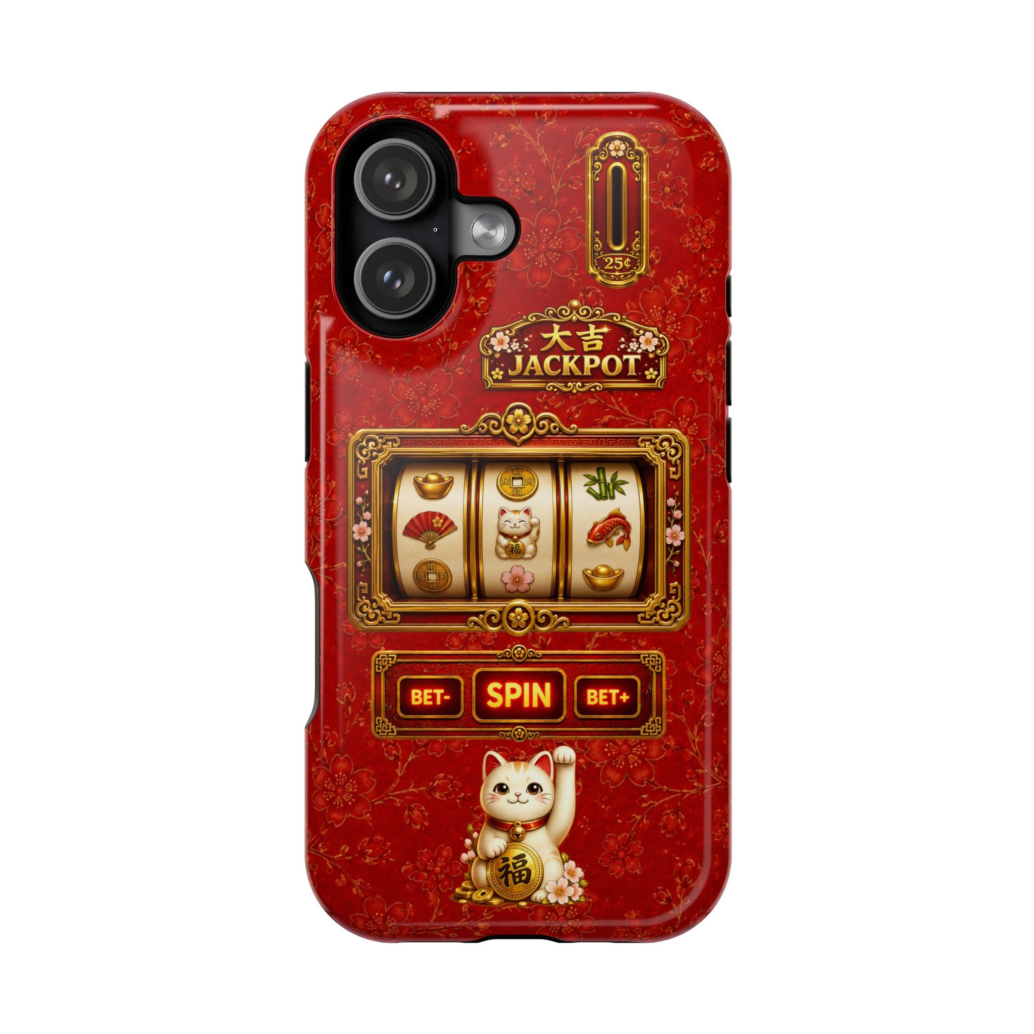 Lucky Cat Slot Machine iPhone Case - MagSafe Compatible - Maneki Neko