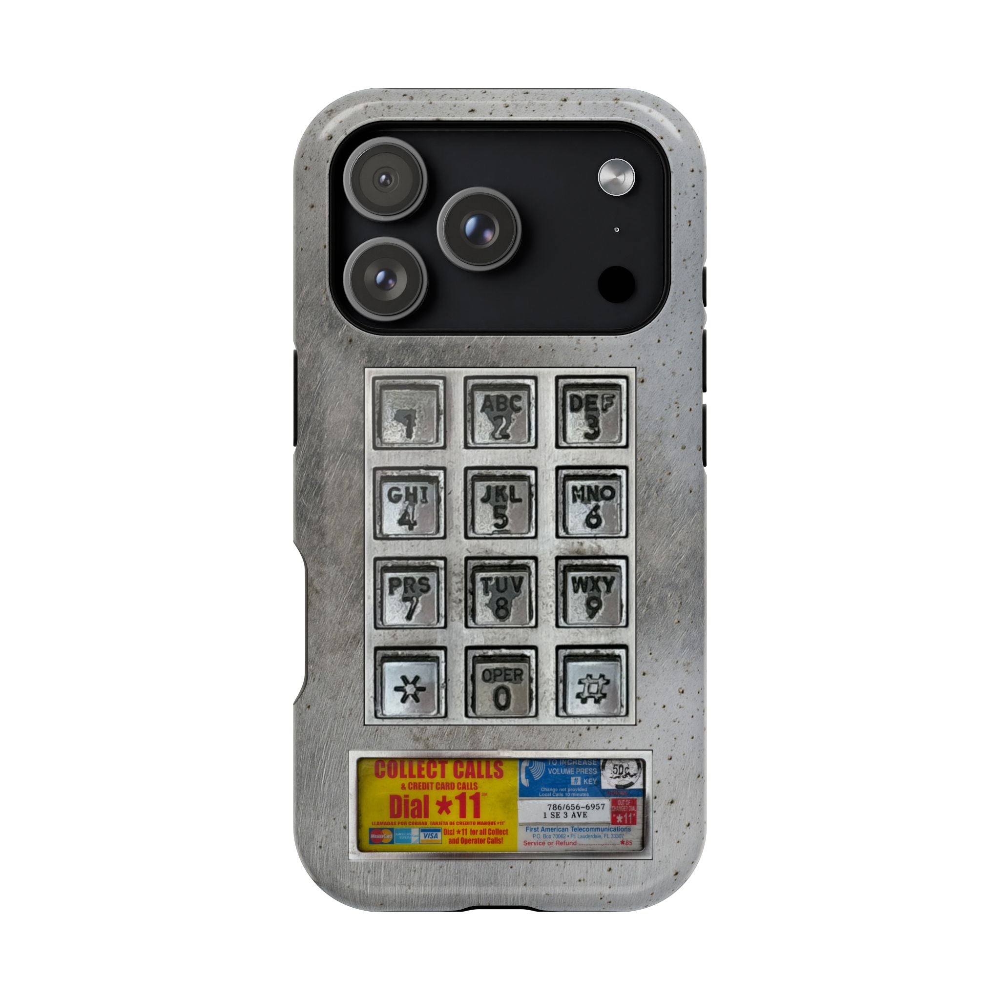 Payphone Retro Tech iPhone Case 17 16 15 14 13 Pro Max Mini Plus Touchtone Distressed Impact Resistant 2 Layers of Protection