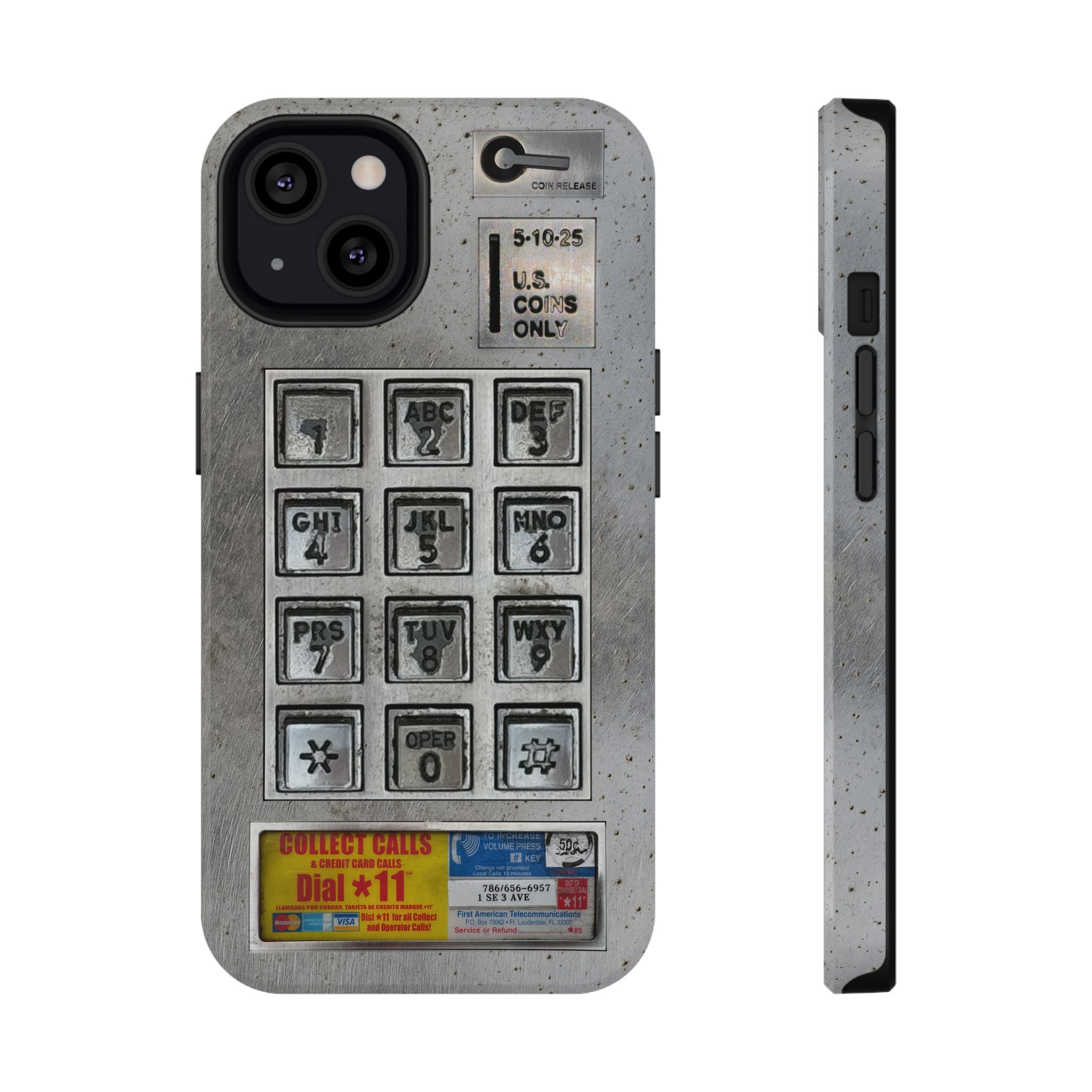 Payphone Retro Tech iPhone Case 17 16 15 14 13 Pro Max Mini Plus Touchtone Distressed Impact Resistant 2 Layers of Protection
