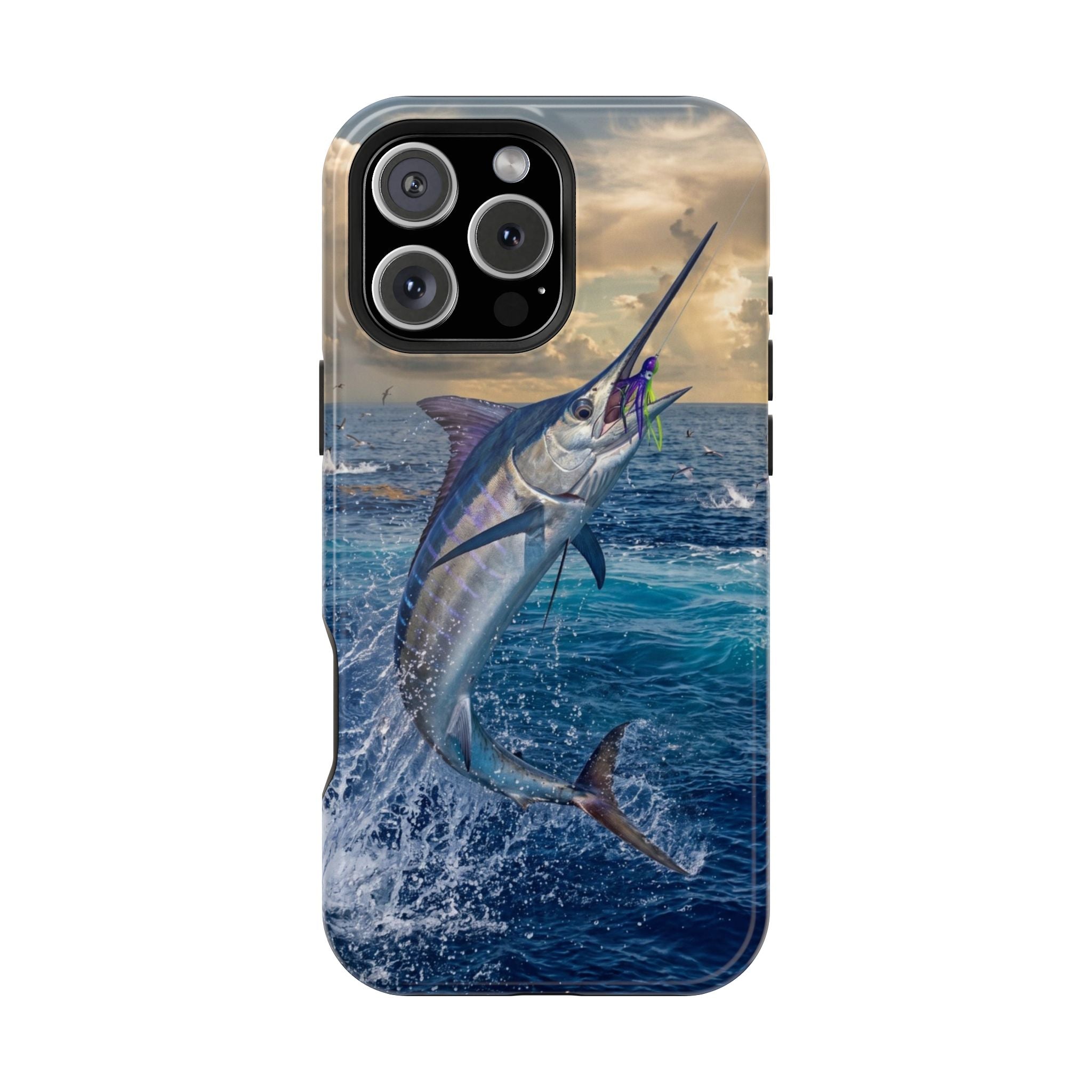 Marlin Fishing Fish Phone Case MagSafe Compatible for iPhone & Samsung Galaxy | Blue Marlin Fisherman Gift | Dual Layer Tough Case