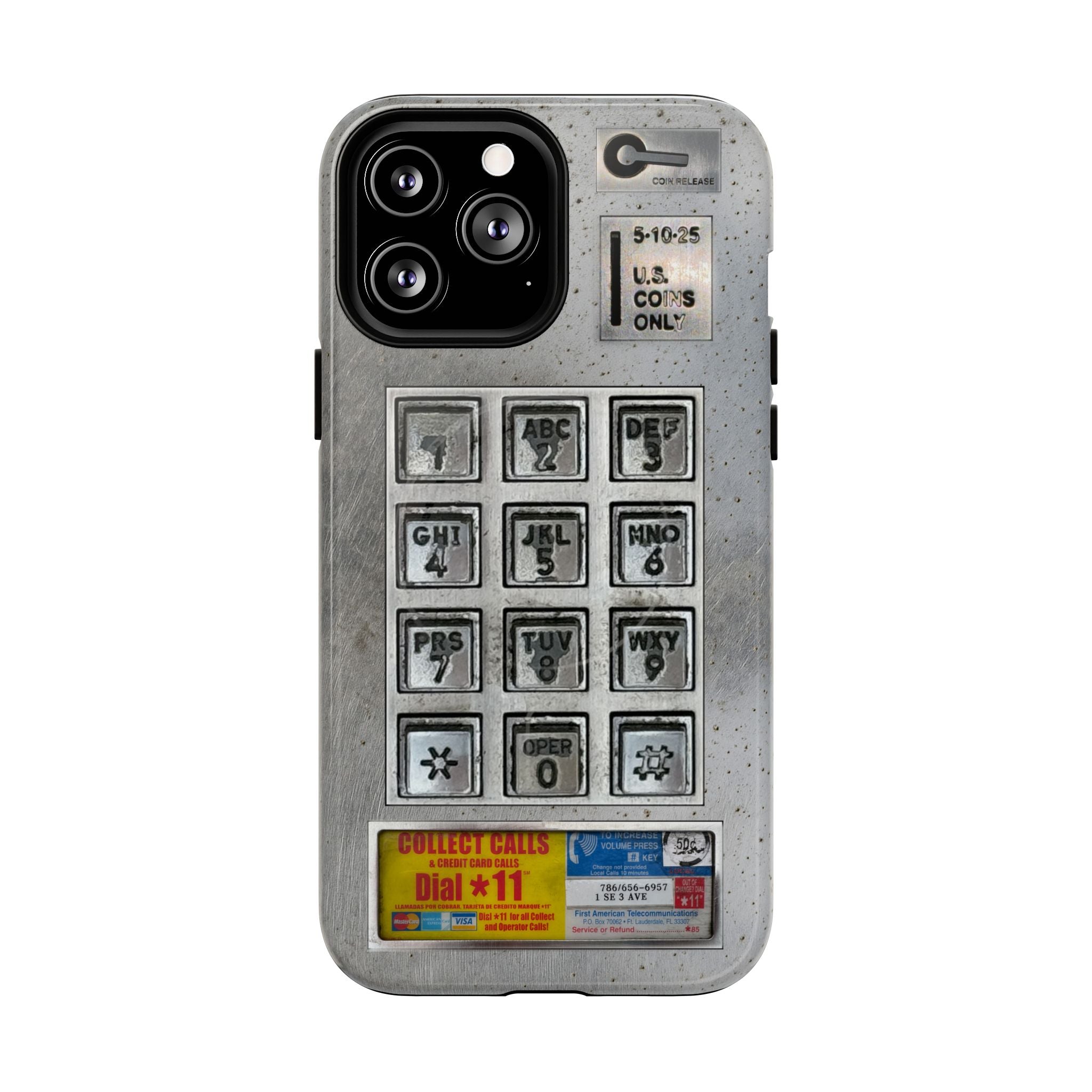 Payphone Retro Tech MagSafe iPhone Case 17 16 15 14 Pro Max Plus TouchTone Pay Phone Distressed 2 Layers of Protection Flat Art
