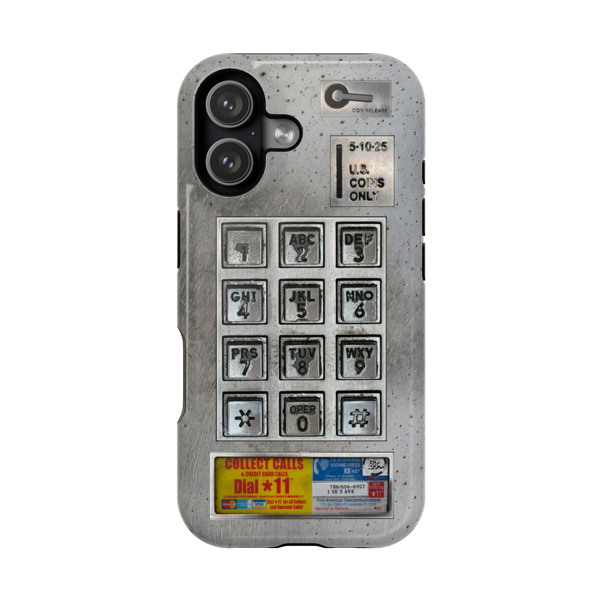 Payphone Retro Tech iPhone Case 17 16 15 14 13 Pro Max Mini Plus Touchtone Distressed Impact Resistant 2 Layers of Protection