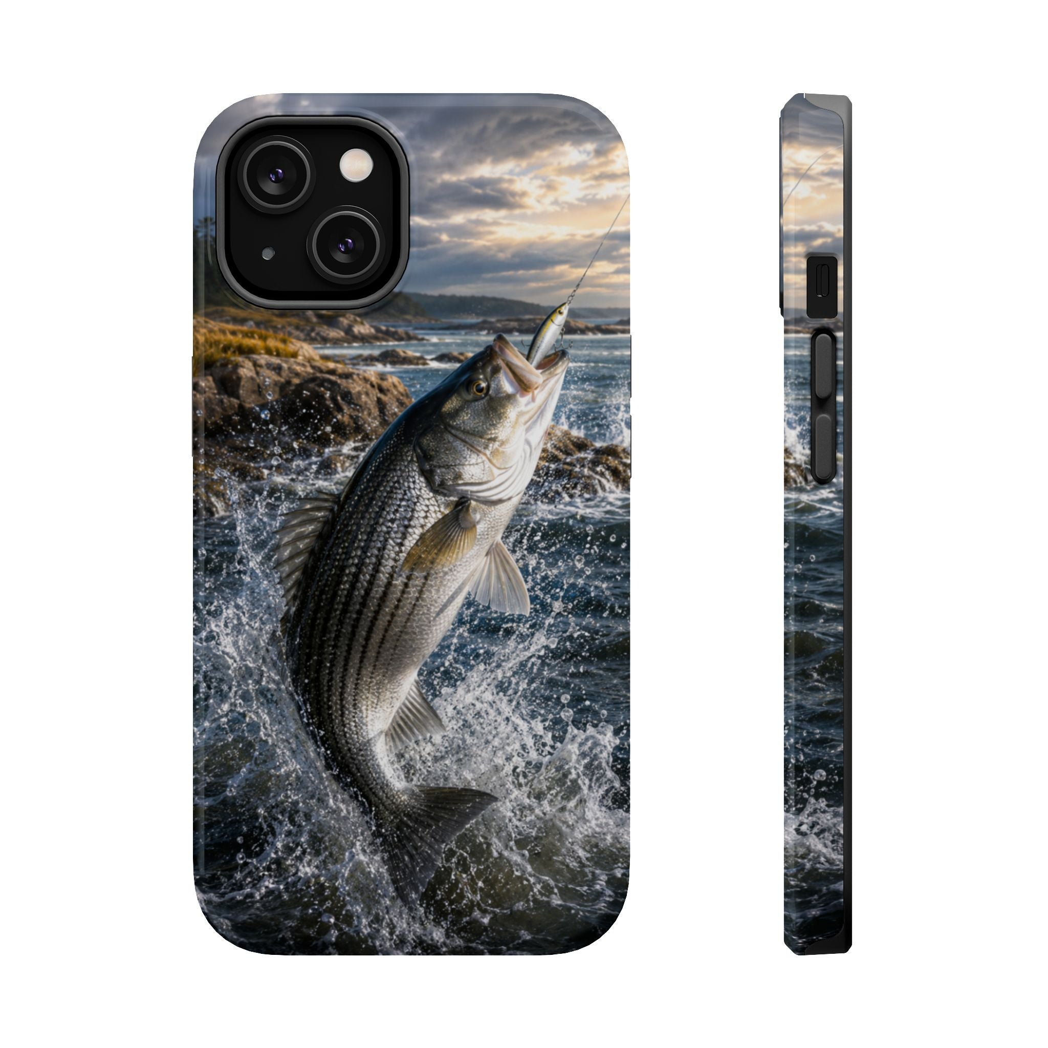 Striped Bass Fishing Fish Phone Case MagSafe Compatible for iPhone & Samsung Galaxy | Striper Fisherman Gift | Dual Layer Tough Case
