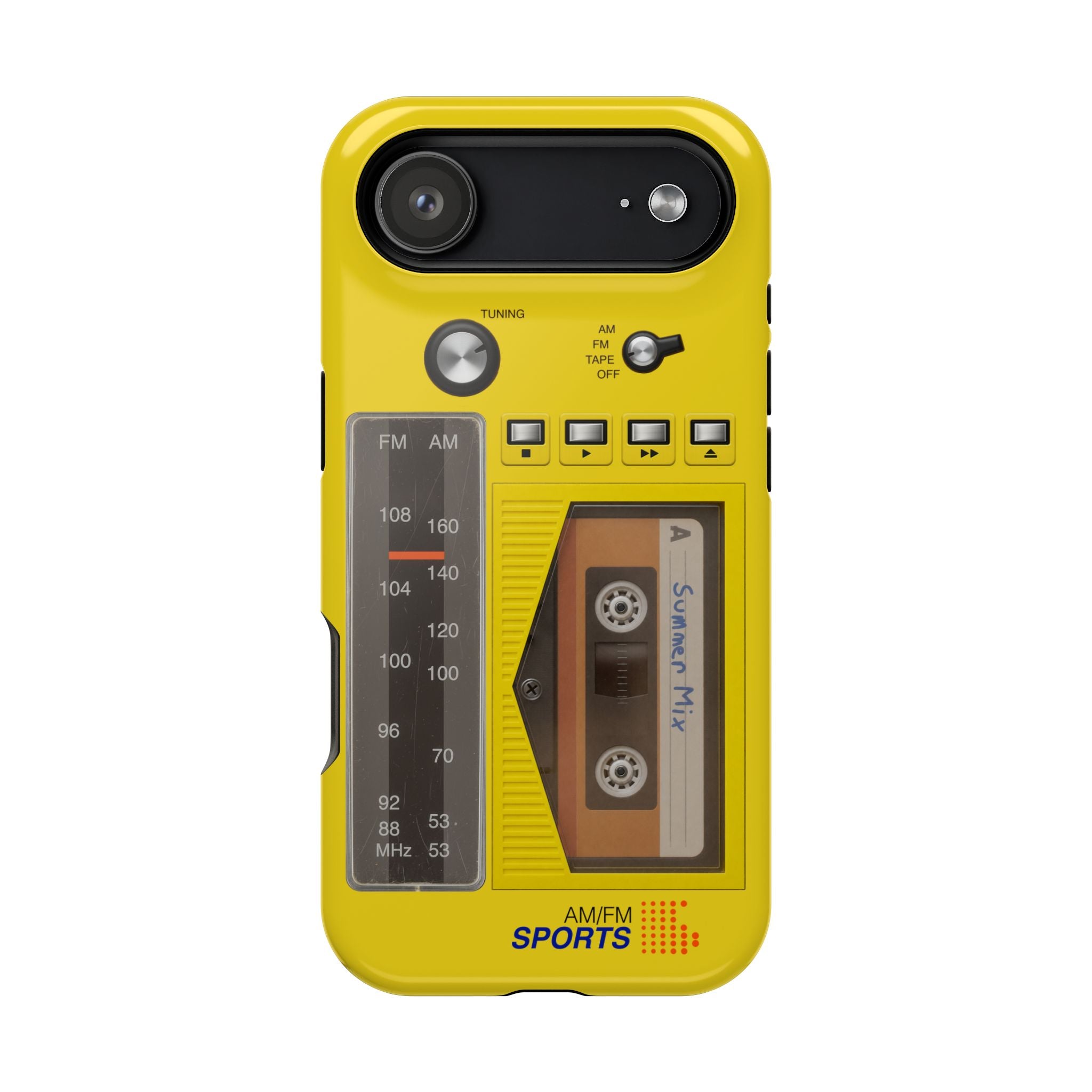 Retro Cassette AM FM Radio iPhone Case, Vintage Walkman Style Phone Case, MagSafe Dual Layer Protective Case Sport Yellow