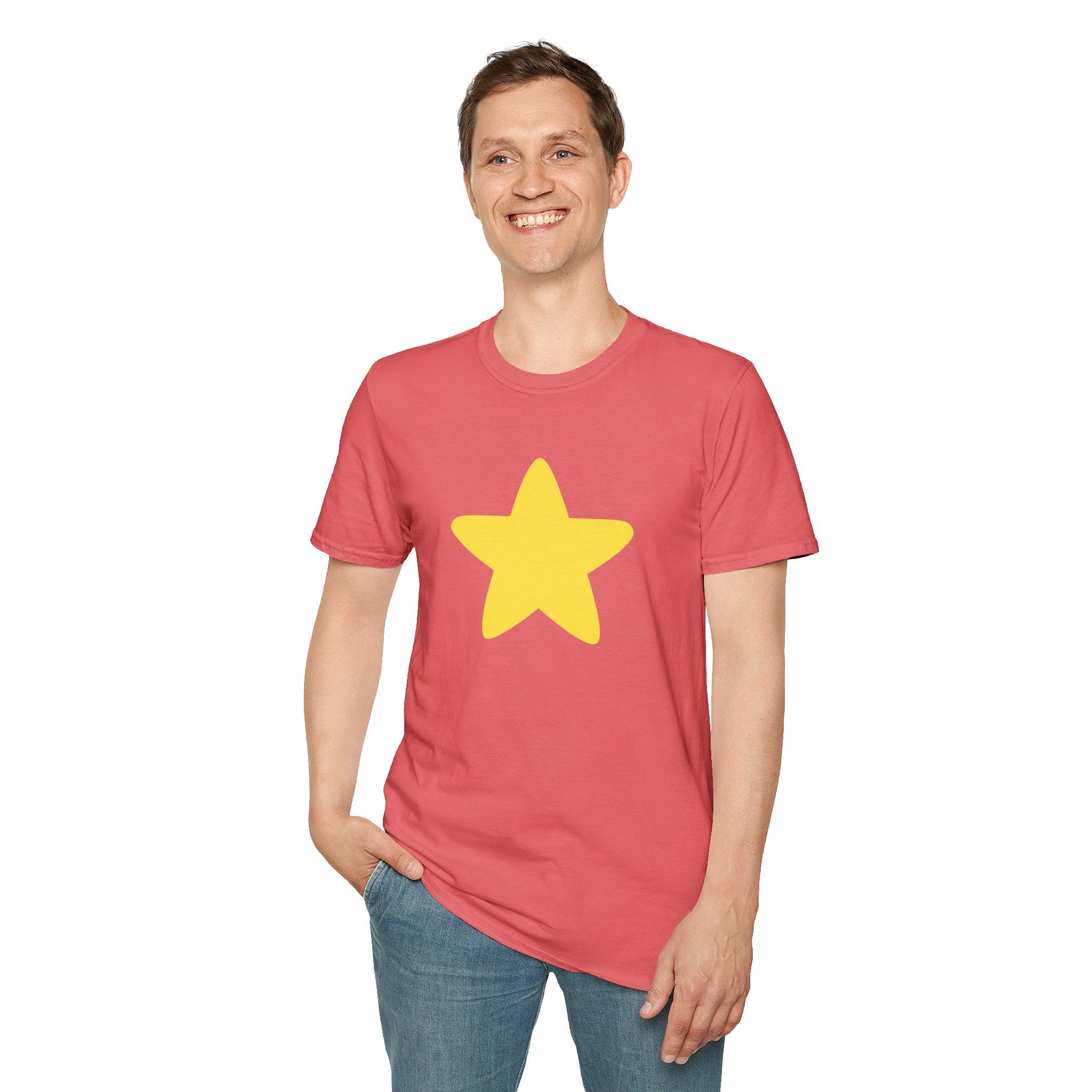 Steven Yellow Star Unisex Softstyle T-Shirt Salmon Pink Costume Shirt