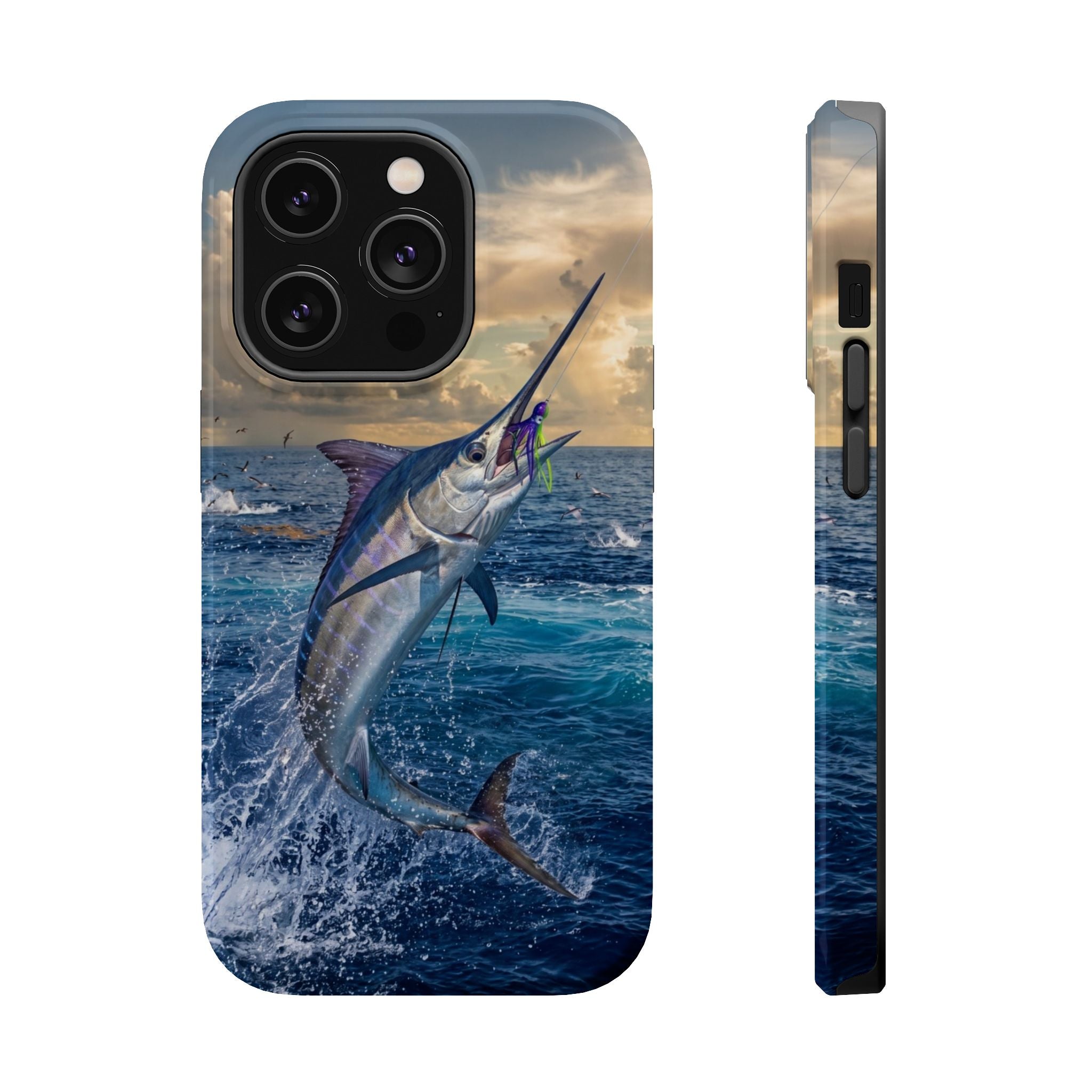 Marlin Fishing Fish Phone Case MagSafe Compatible for iPhone & Samsung Galaxy | Blue Marlin Fisherman Gift | Dual Layer Tough Case