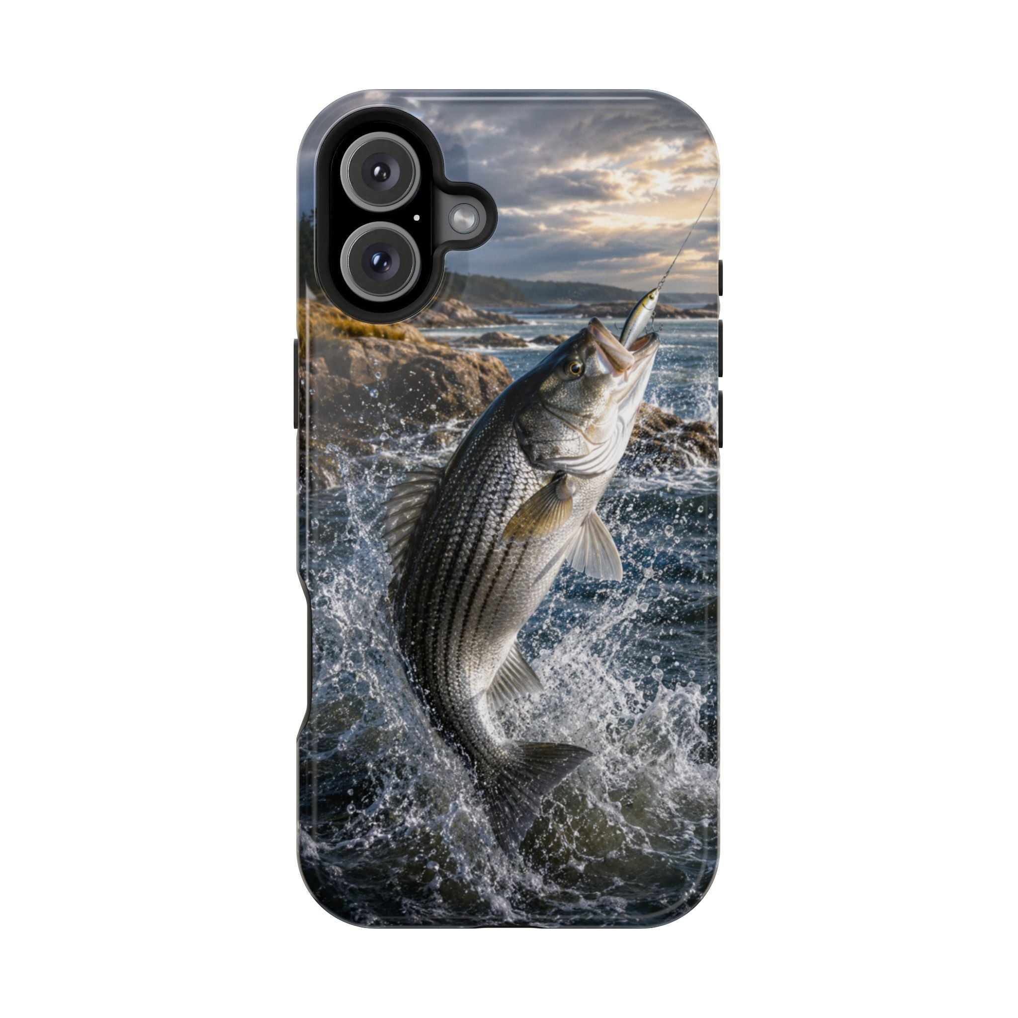 Striped Bass Fishing Fish Phone Case MagSafe Compatible for iPhone & Samsung Galaxy | Striper Fisherman Gift | Dual Layer Tough Case