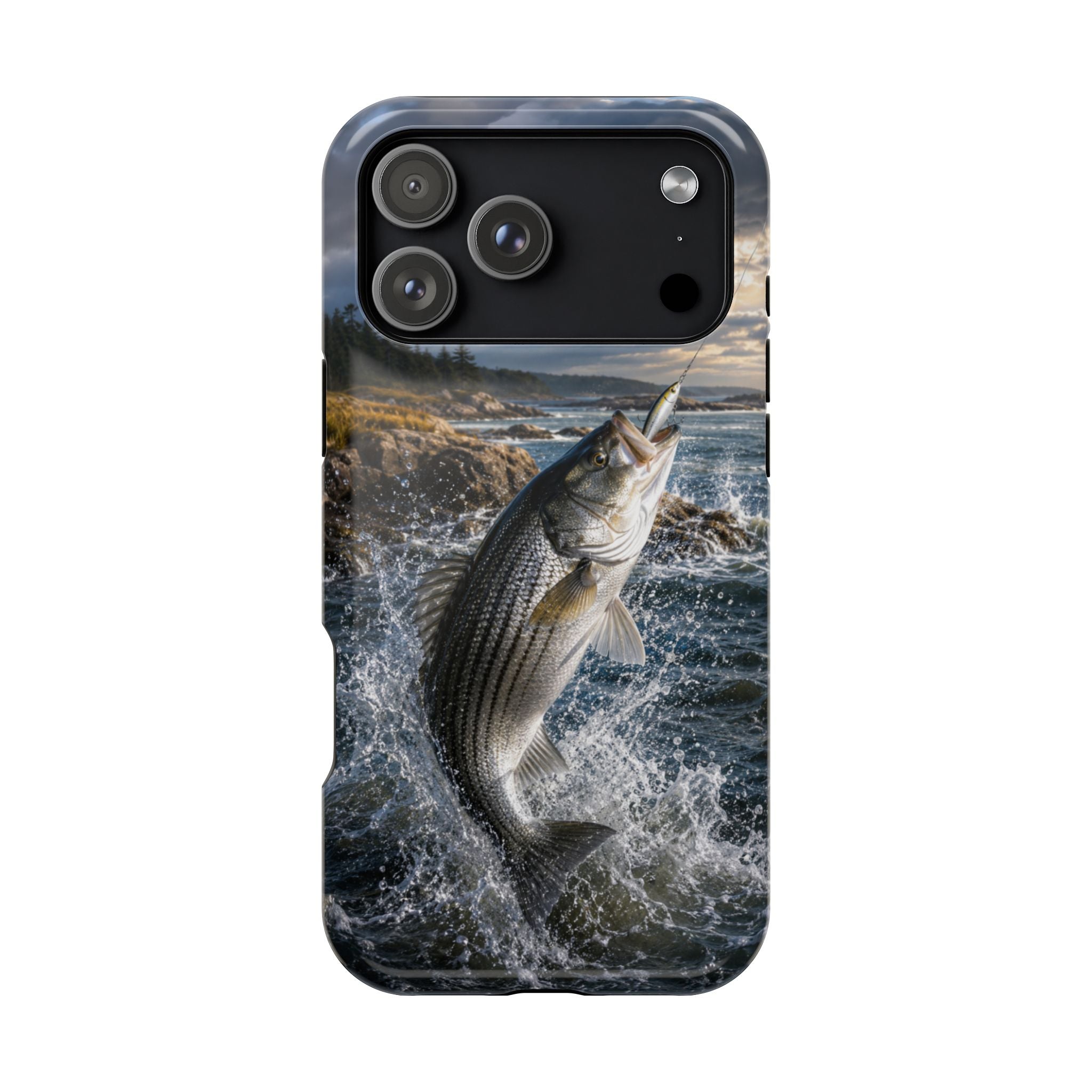 Striped Bass Fishing Fish Phone Case MagSafe Compatible for iPhone & Samsung Galaxy | Striper Fisherman Gift | Dual Layer Tough Case