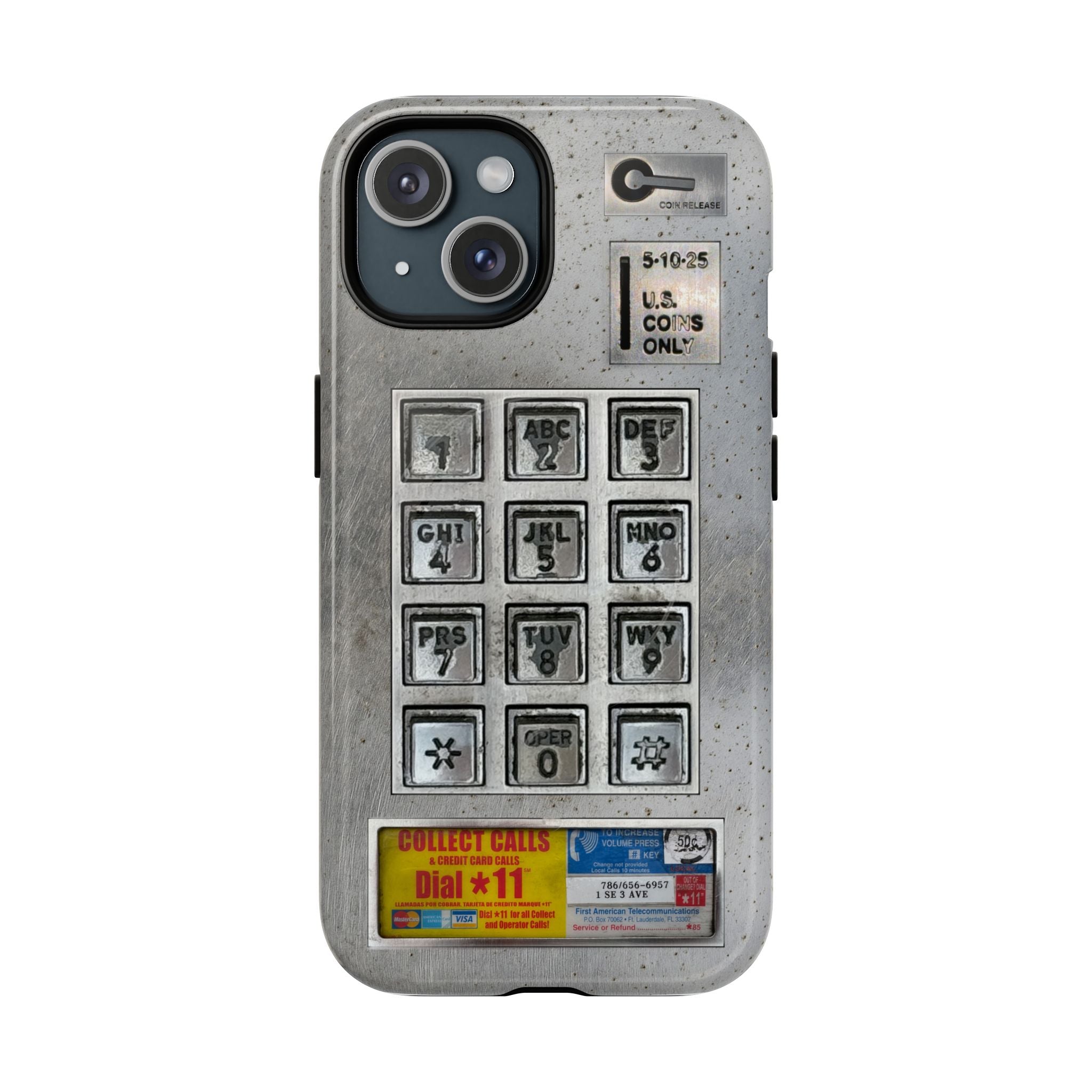 Payphone Retro Tech MagSafe iPhone Case 17 16 15 14 Pro Max Plus TouchTone Pay Phone Distressed 2 Layers of Protection Flat Art