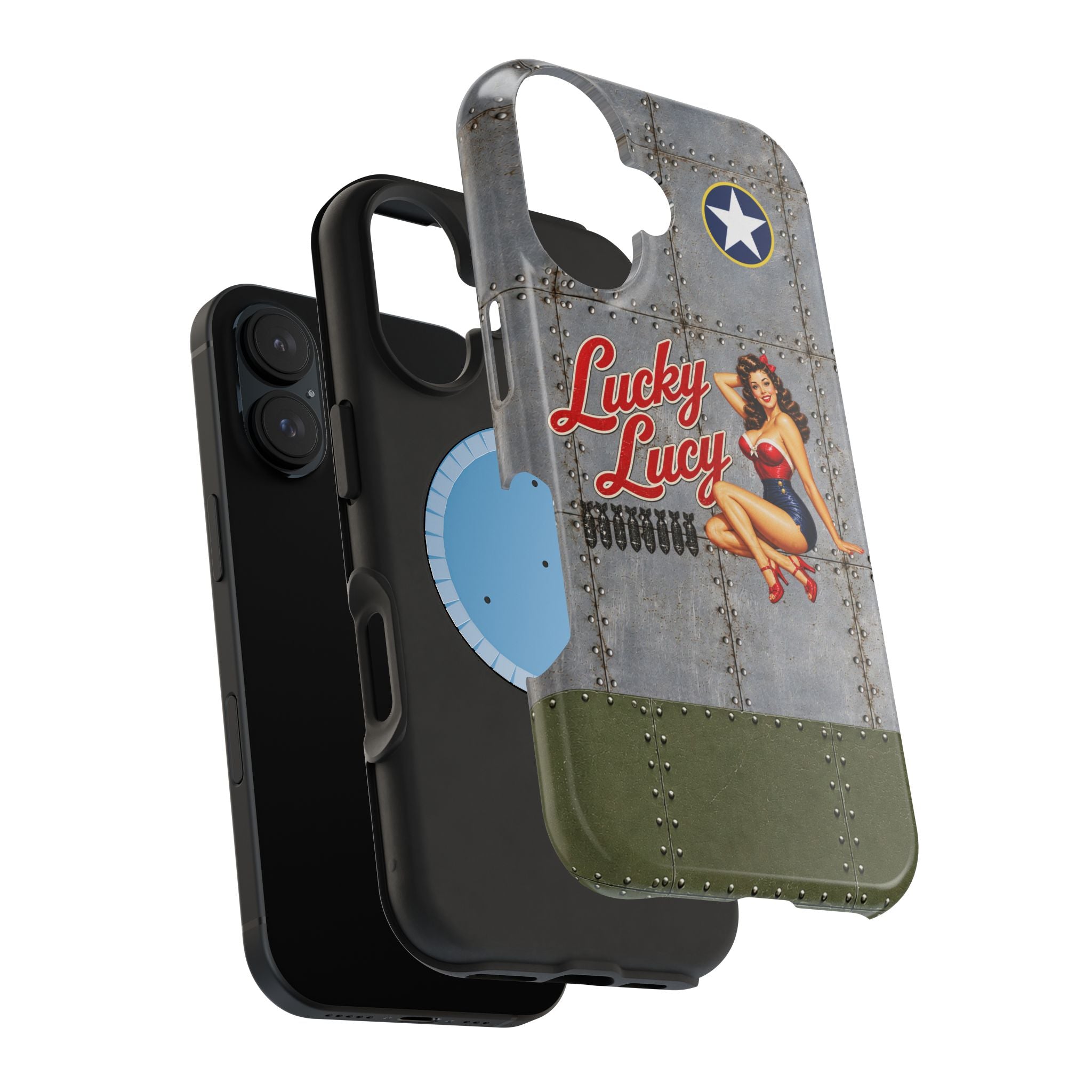 WWII Pinup Phone Case, Lucky Lucy Nose Art, MagSafe Dual Layer Case for iPhone & Samsung Galaxy, Vintage Aircraft Art