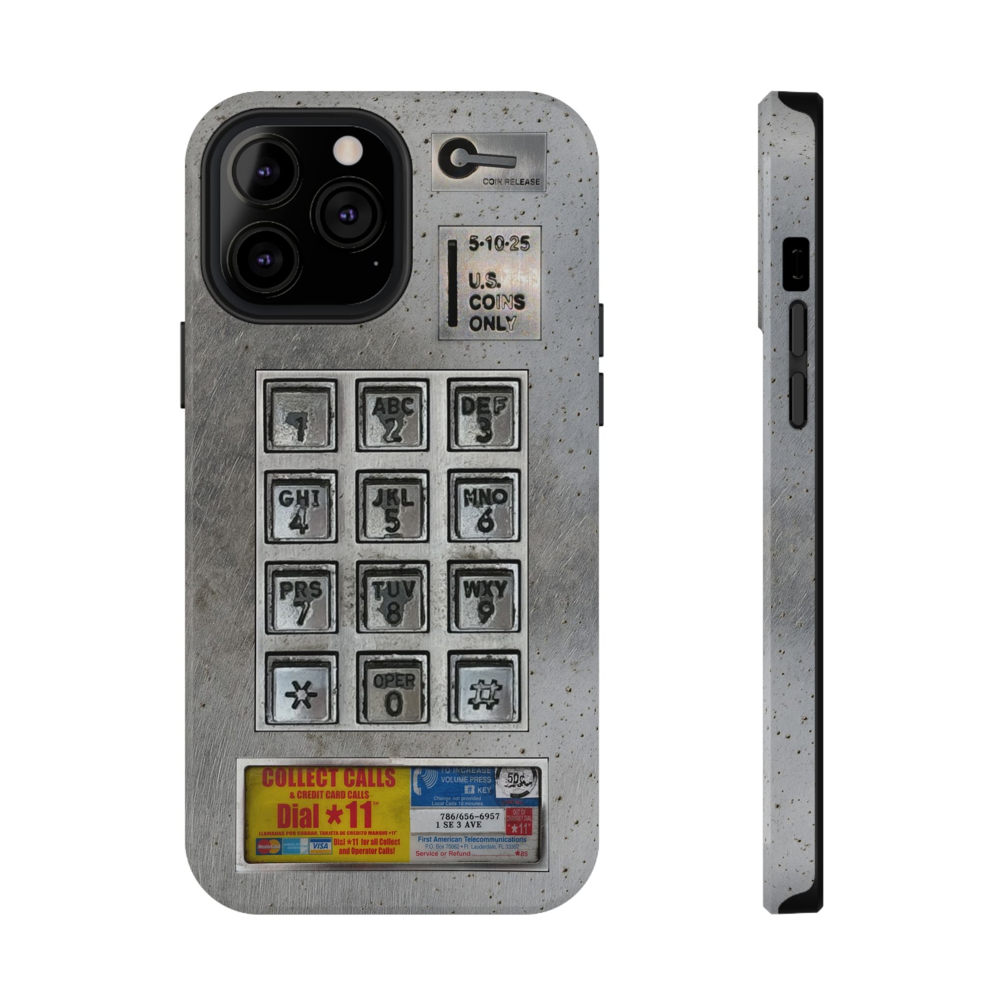 Payphone Retro Tech iPhone Case 17 16 15 14 13 Pro Max Mini Plus Touchtone Distressed Impact Resistant 2 Layers of Protection