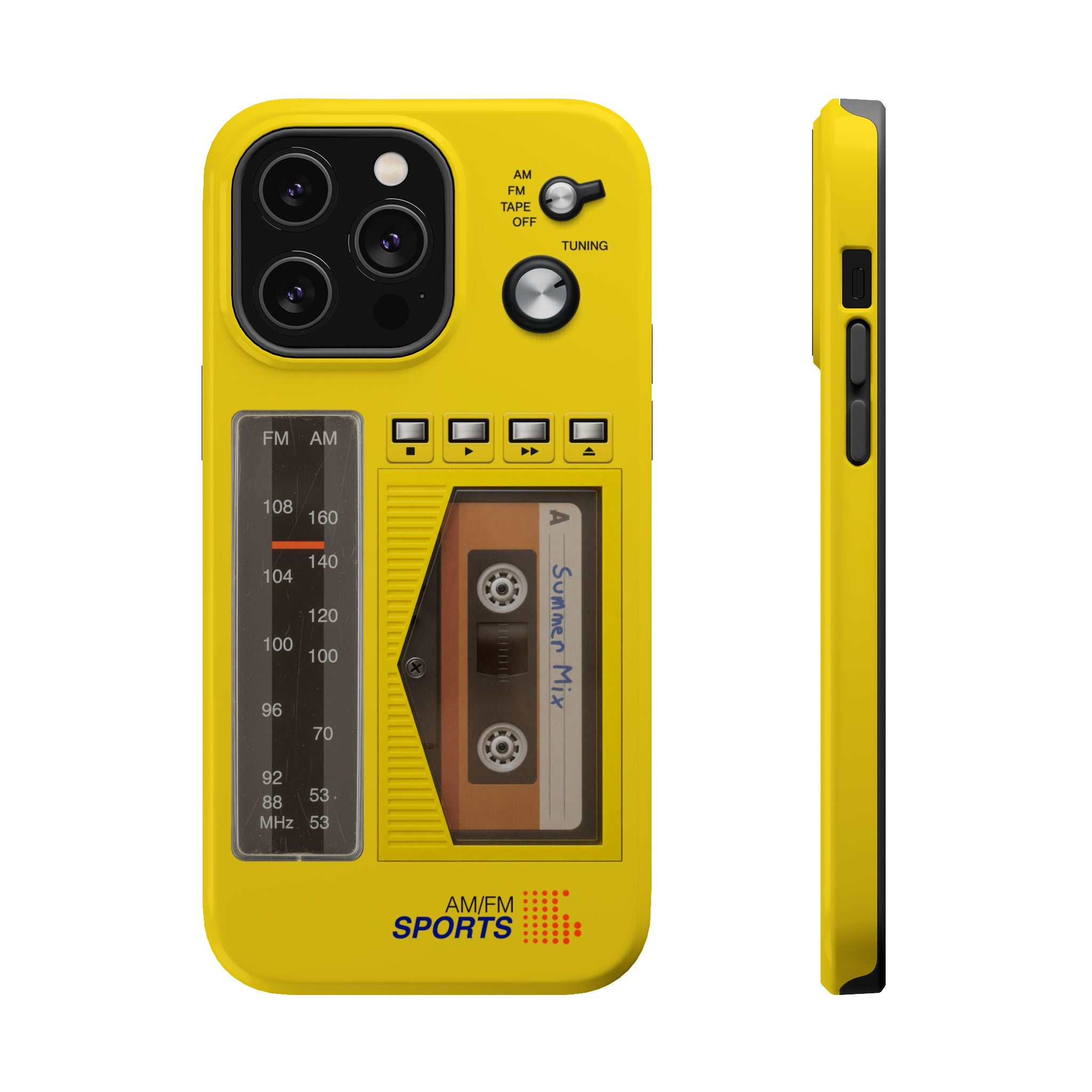 Retro Cassette AM FM Radio iPhone Case, Vintage Walkman Style Phone Case, MagSafe Dual Layer Protective Case Sport Yellow