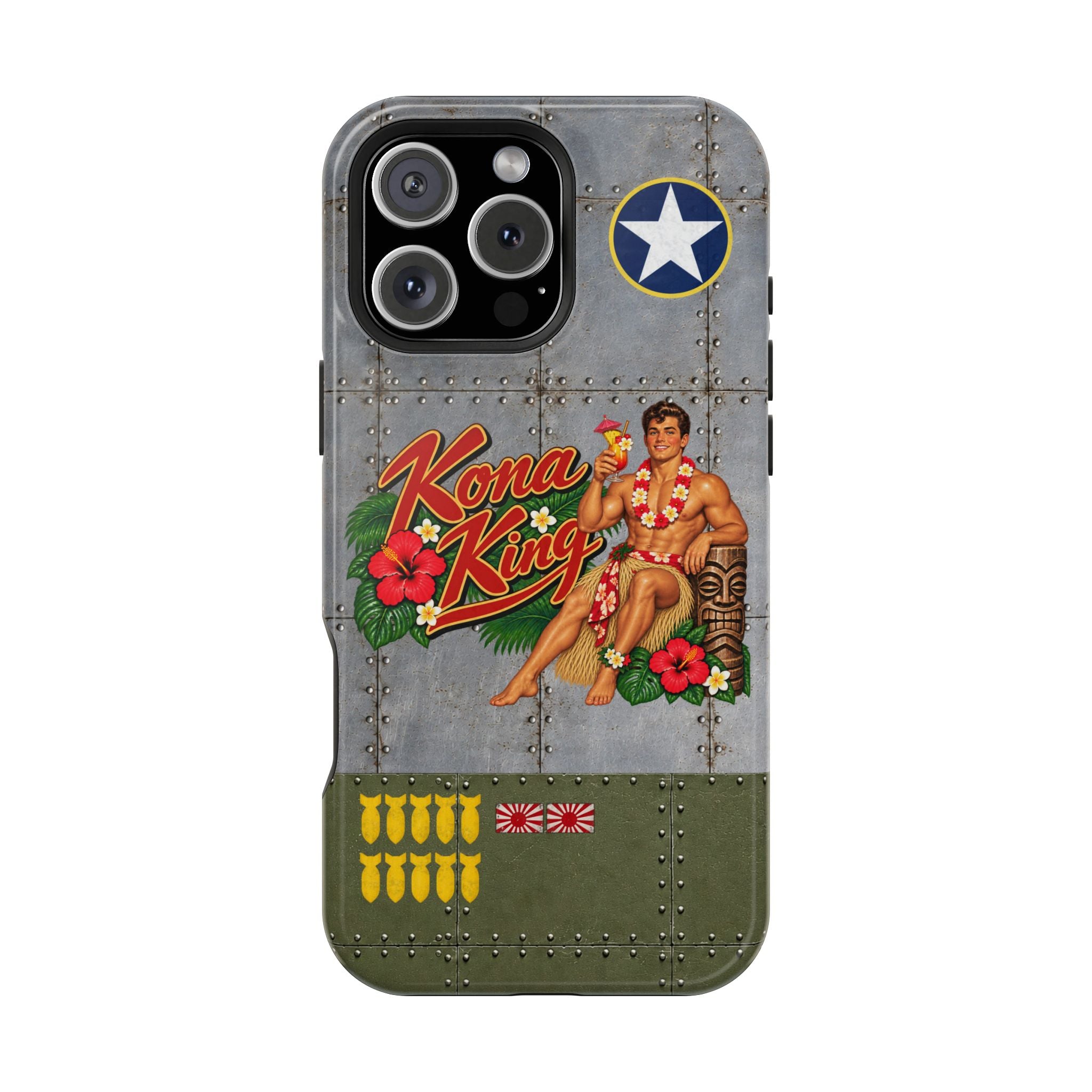 WWII Beefcake Phone Case, Kona King Male Pinup Nose Art, MagSafe Dual Layer Case for iPhone & Samsung Galaxy, Vintage Military Art