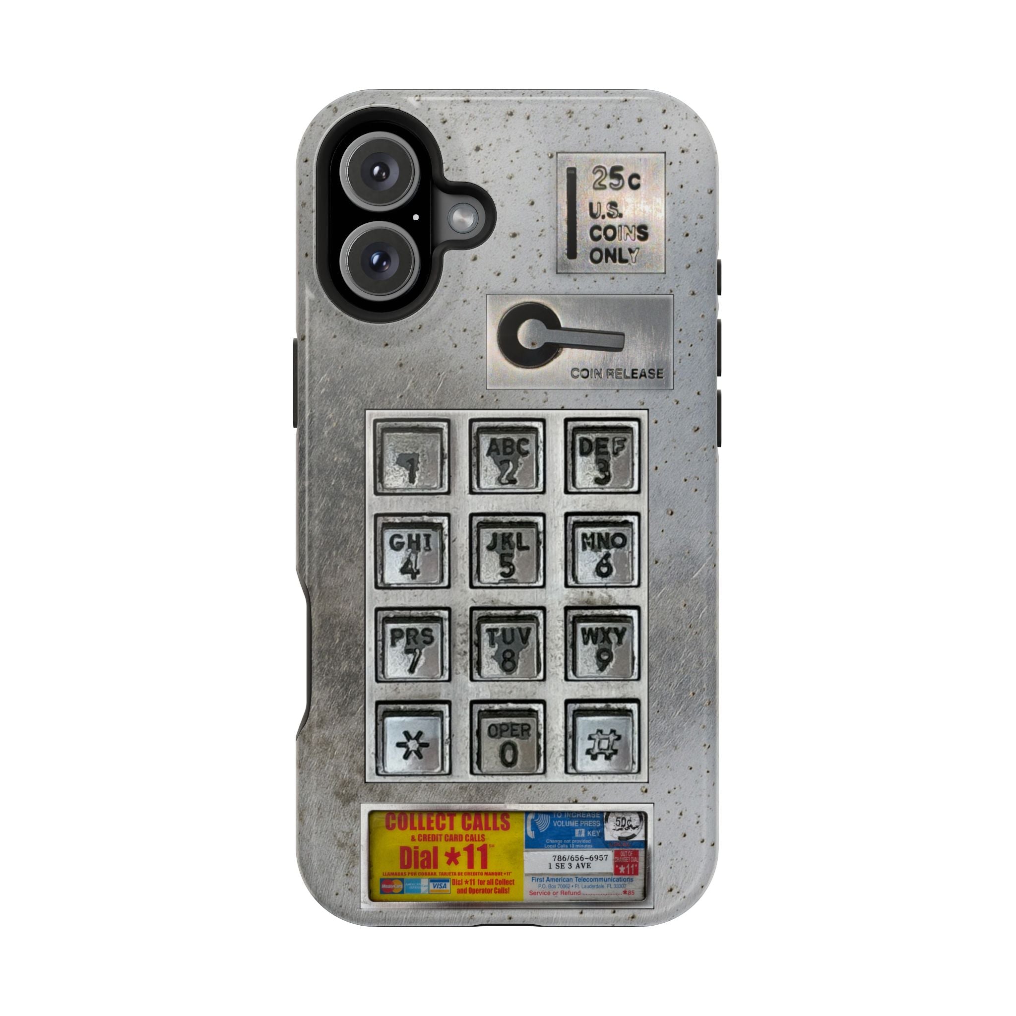 Payphone Retro Tech MagSafe Phone Case For iPhone and Samsung Galaxy 26 - TouchTone Pay Phone Distressed 2 Layers of Protection Flat Art