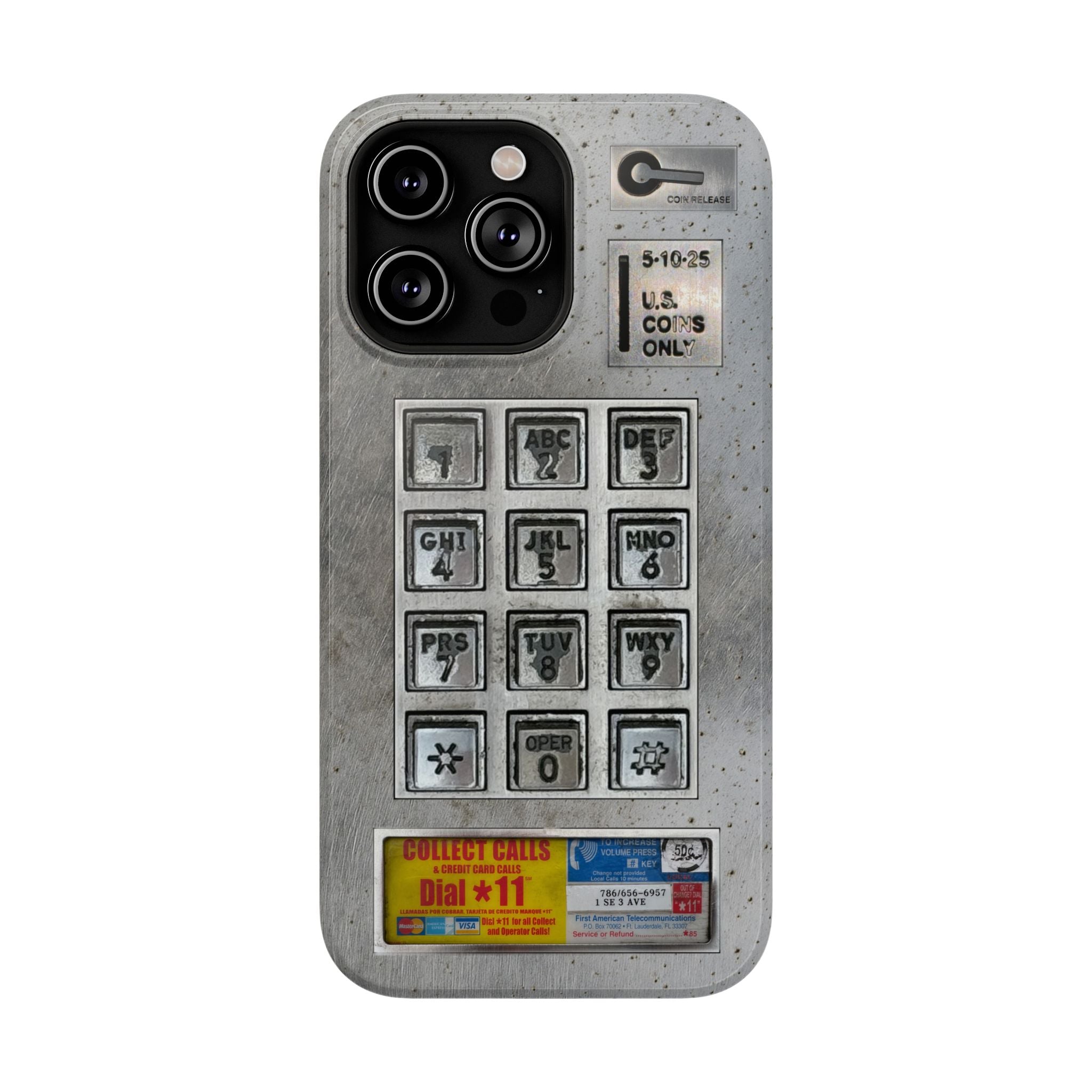 Payphone Retro Tech iPhone Case 17 16 15 14 13 Pro Max Mini Plus Touchtone Distressed Impact Resistant 2 Layers of Protection