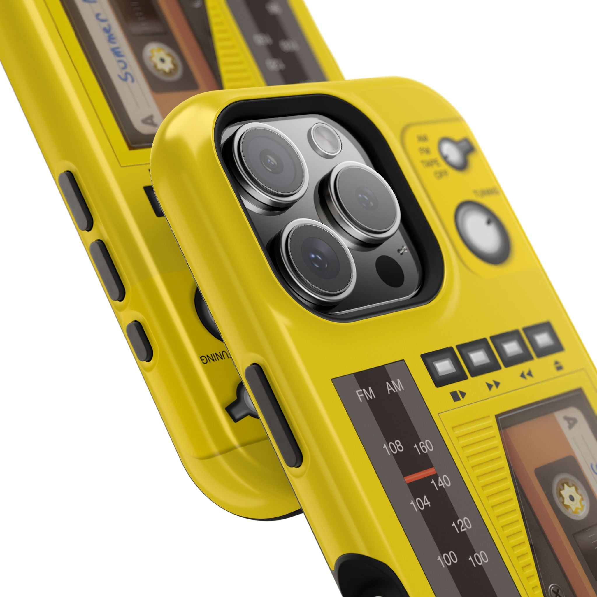 Retro Cassette AM FM Radio iPhone Case, Vintage Walkman Style Phone Case, MagSafe Dual Layer Protective Case Sport Yellow