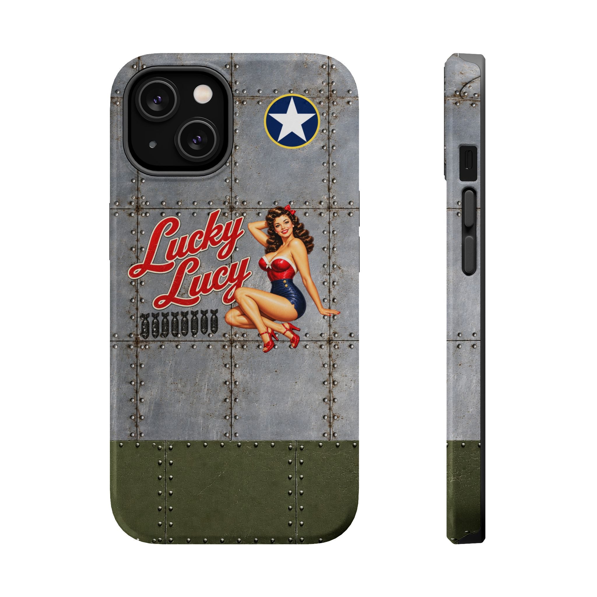 WWII Pinup Phone Case, Lucky Lucy Nose Art, MagSafe Dual Layer Case for iPhone & Samsung Galaxy, Vintage Aircraft Art