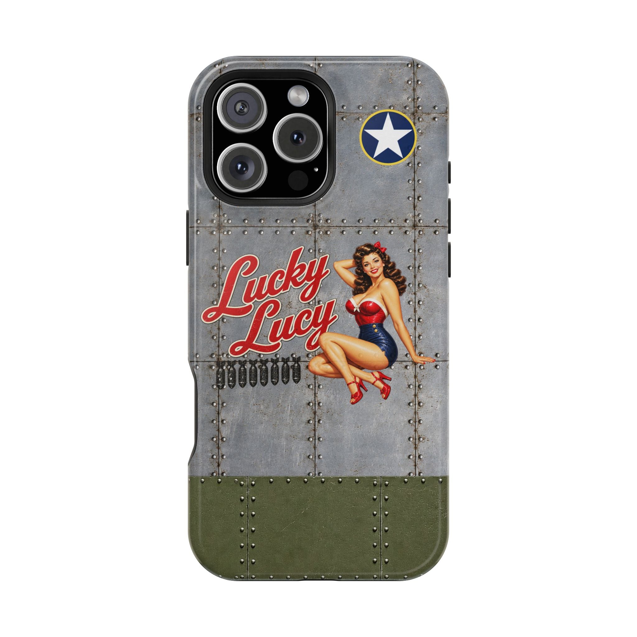 WWII Pinup Phone Case, Lucky Lucy Nose Art, MagSafe Dual Layer Case for iPhone & Samsung Galaxy, Vintage Aircraft Art