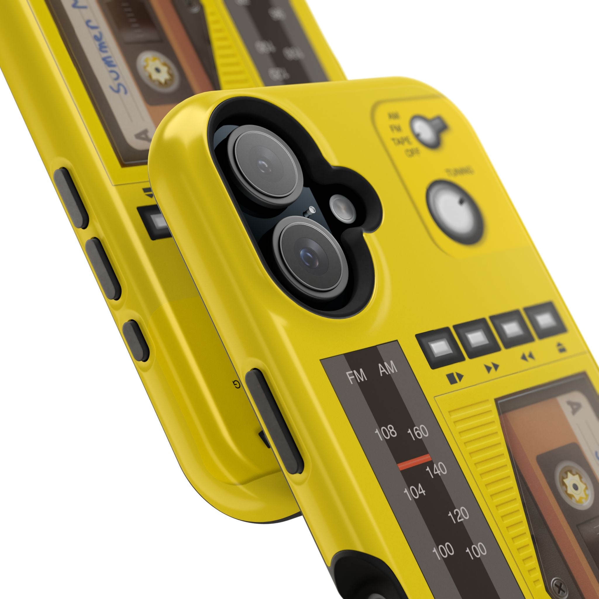 Retro Cassette AM FM Radio iPhone Case, Vintage Walkman Style Phone Case, MagSafe Dual Layer Protective Case Sport Yellow