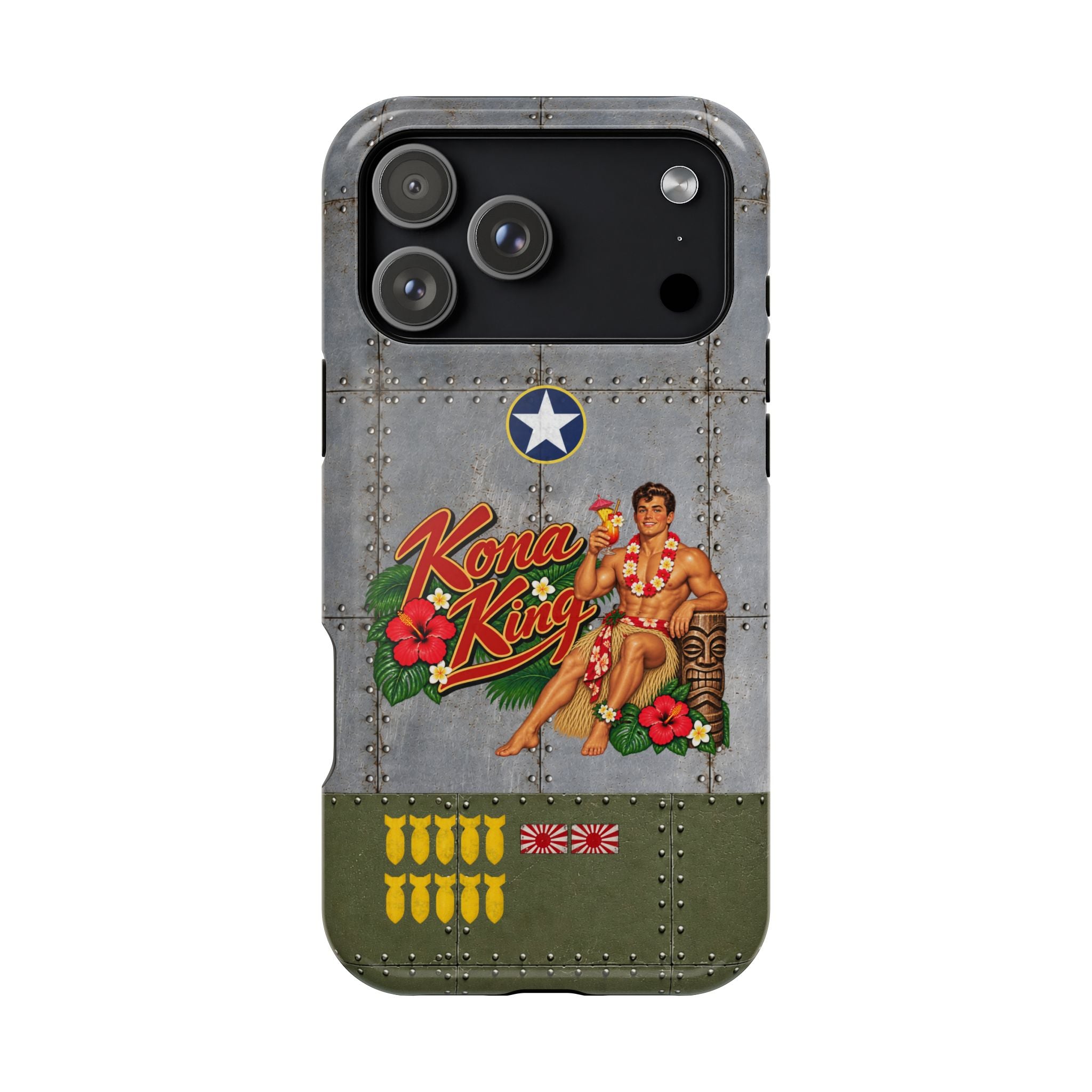 WWII Beefcake Phone Case, Kona King Male Pinup Nose Art, MagSafe Dual Layer Case for iPhone & Samsung Galaxy, Vintage Military Art