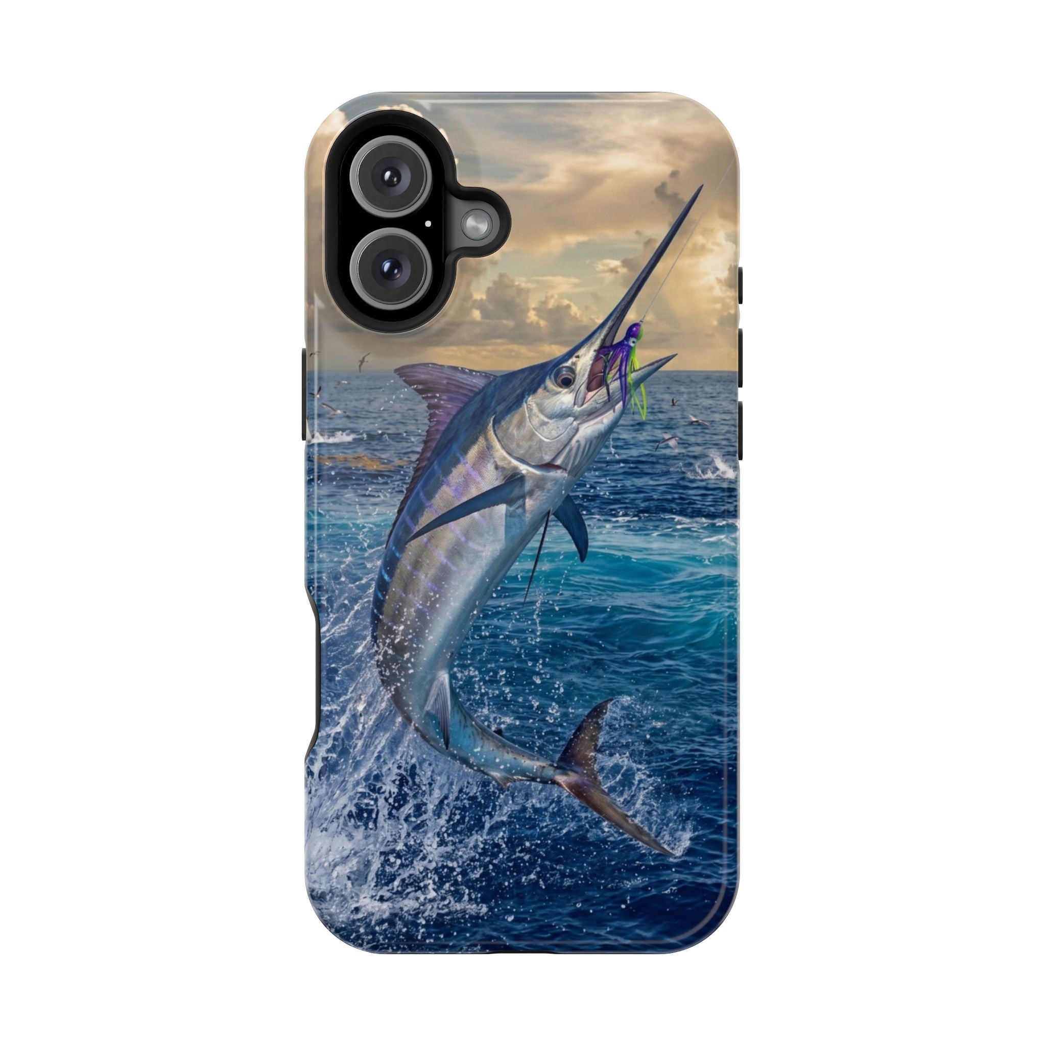 Marlin Fishing Fish Phone Case MagSafe Compatible for iPhone & Samsung Galaxy | Blue Marlin Fisherman Gift | Dual Layer Tough Case