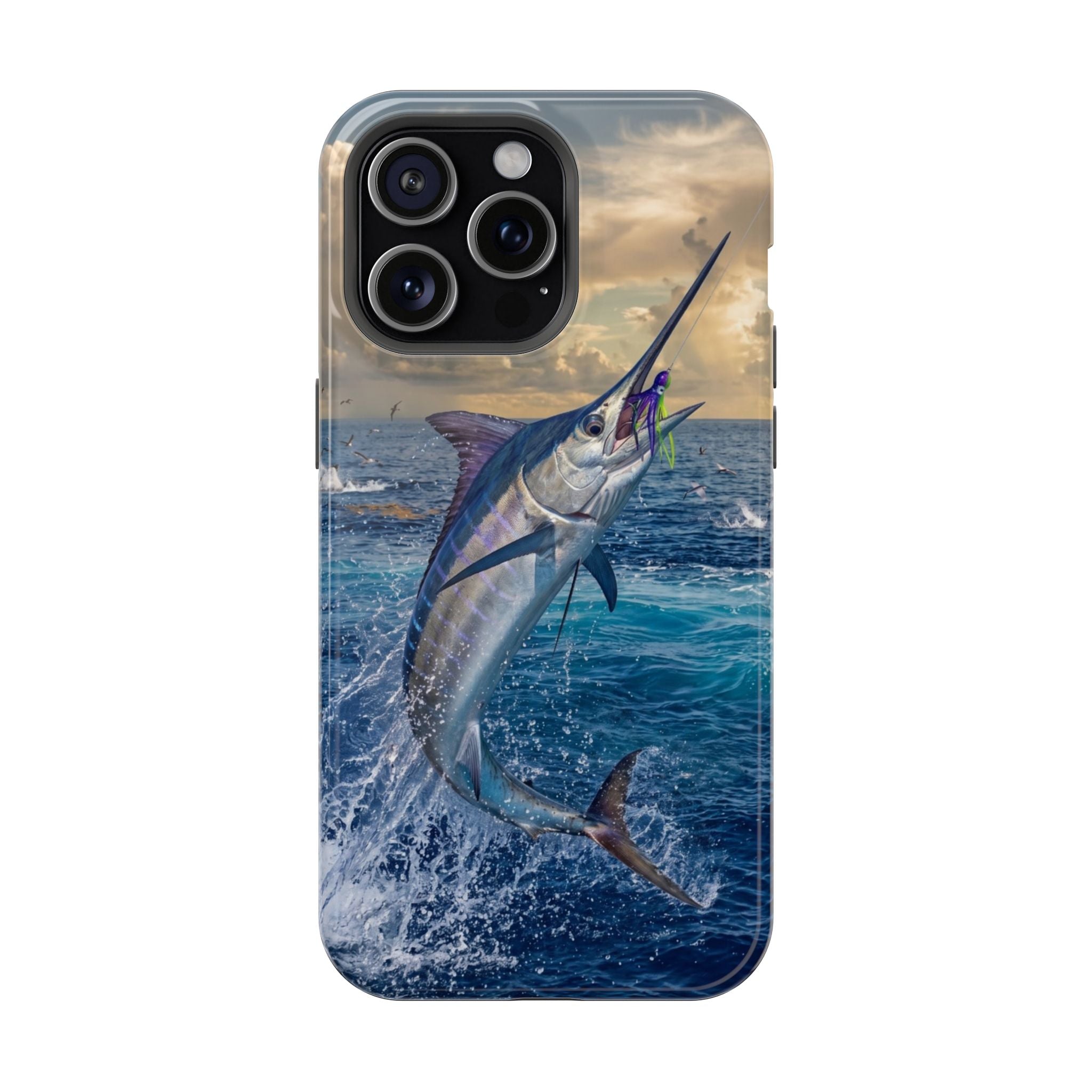 Marlin Fishing Fish Phone Case MagSafe Compatible for iPhone & Samsung Galaxy | Blue Marlin Fisherman Gift | Dual Layer Tough Case
