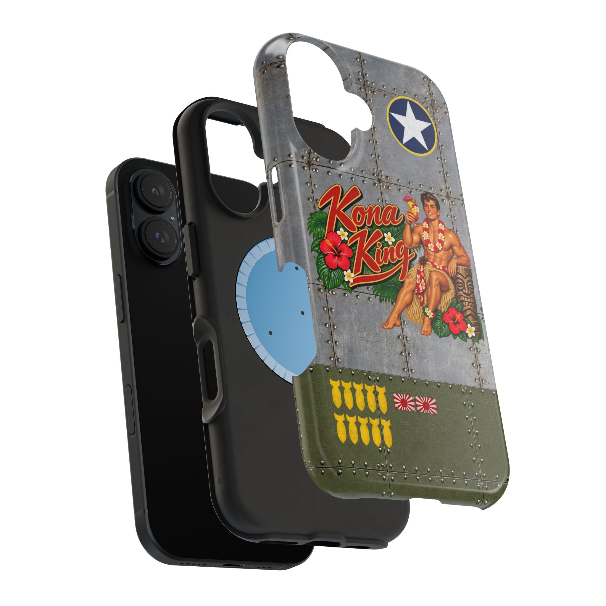 WWII Beefcake Phone Case, Kona King Male Pinup Nose Art, MagSafe Dual Layer Case for iPhone & Samsung Galaxy, Vintage Military Art