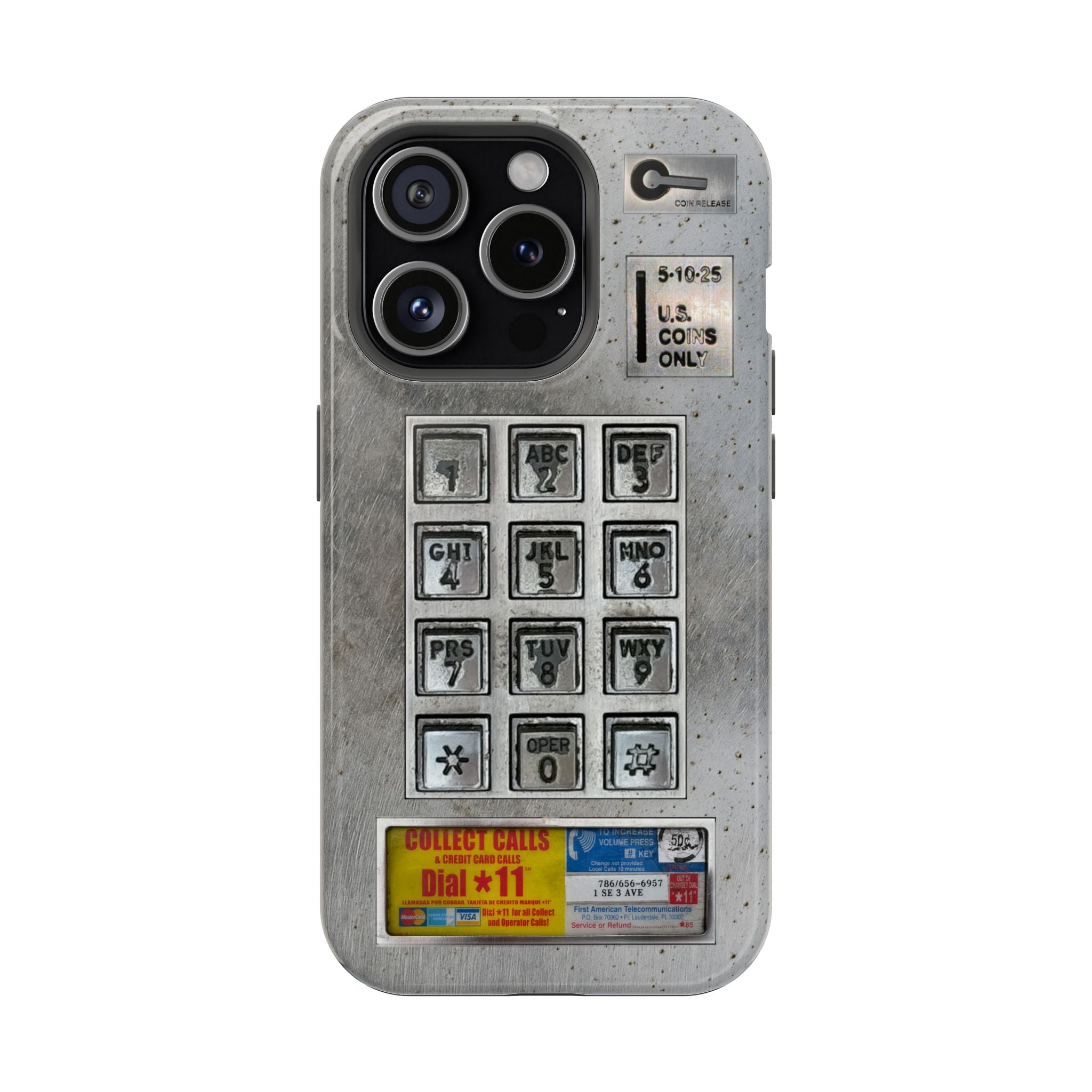 Payphone Retro Tech iPhone Case 17 16 15 14 13 Pro Max Mini Plus Touchtone Distressed Impact Resistant 2 Layers of Protection