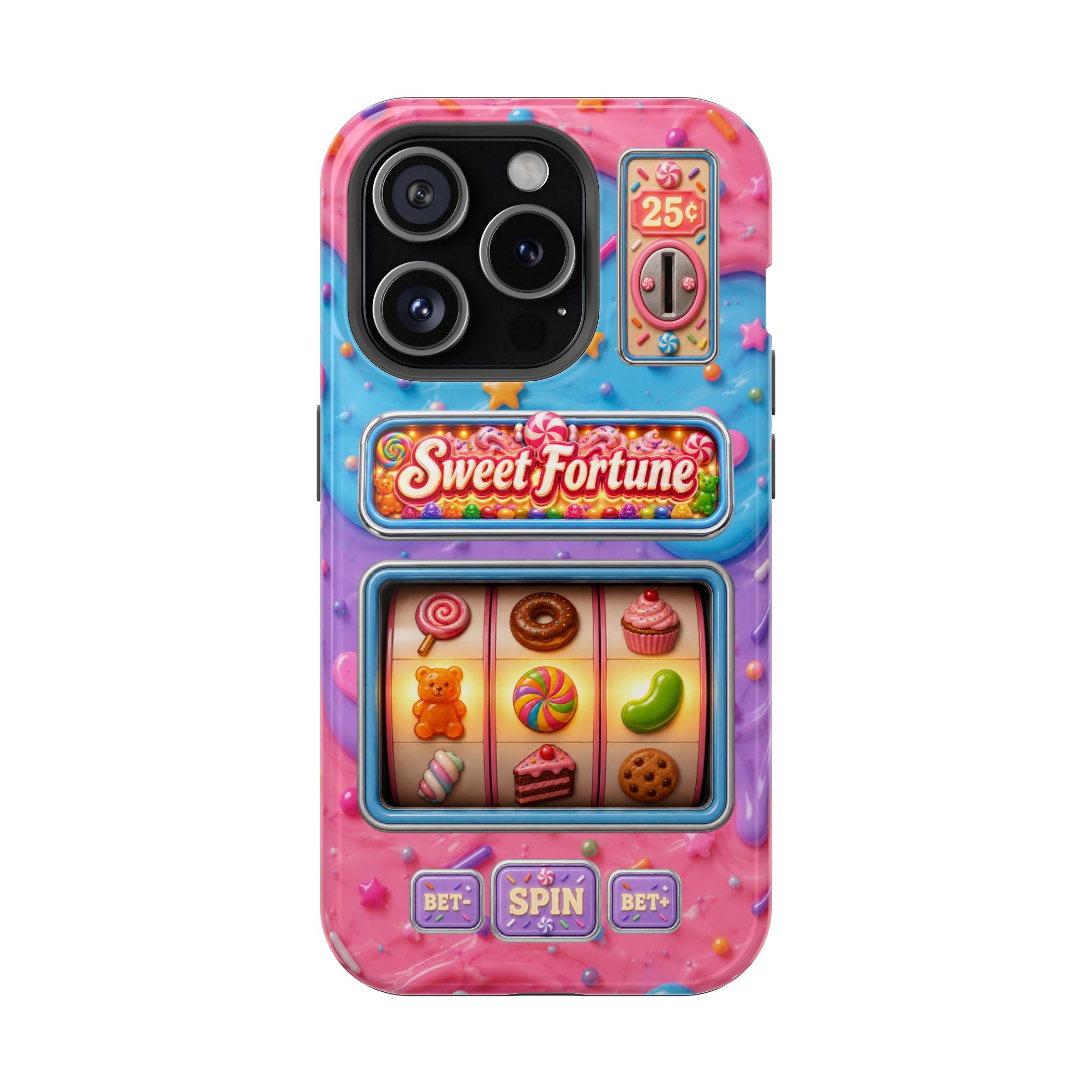 Candy Slot Machine iPhone Case, Sweet Fortune Casino Phone Cover, Colorful Candy Game Inspired MagSafe Compatible with Duel Layer Protection