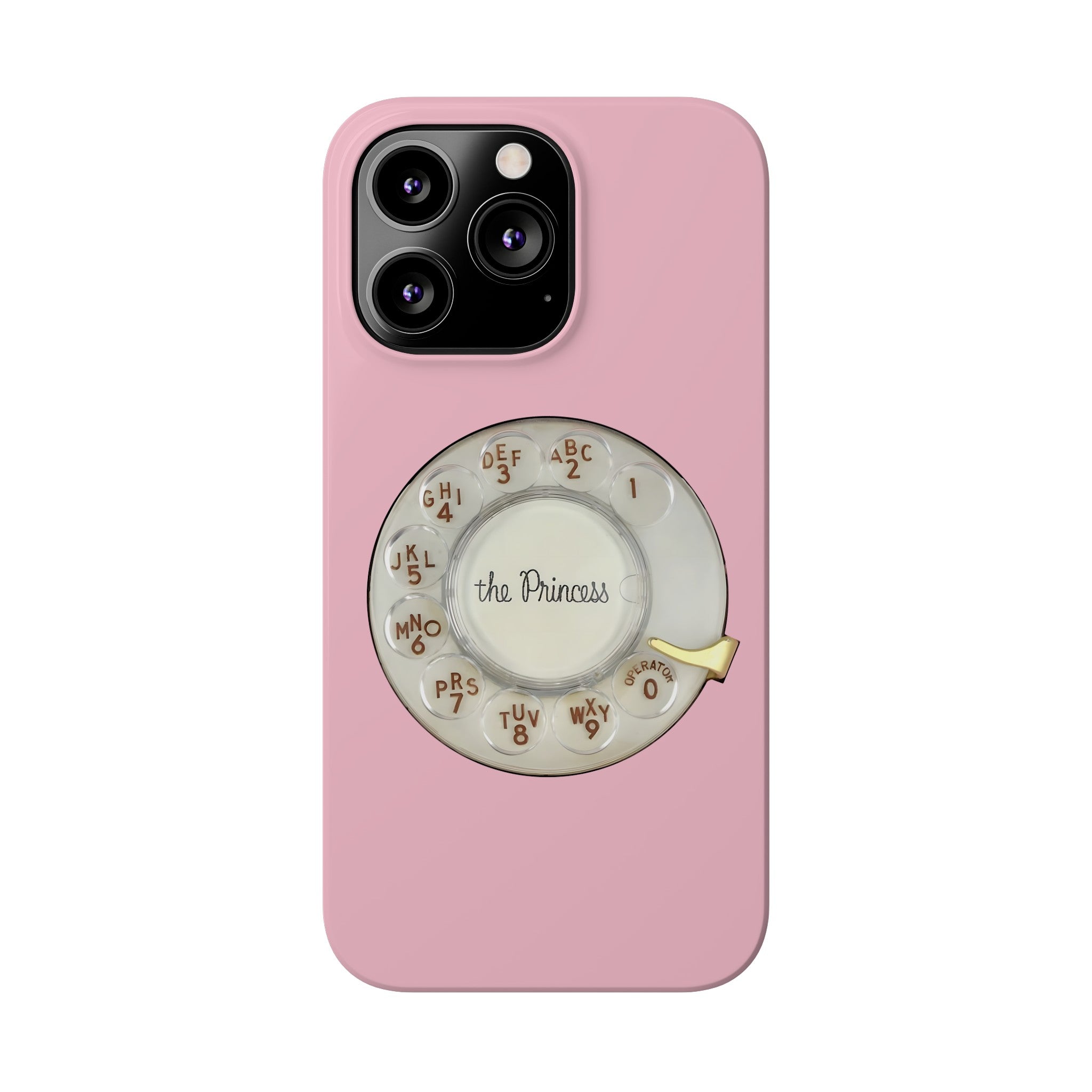 Retro Pink Princess Rotary Dial Slimline iPhone Case - 15 14 13 12 Pro Max Mini