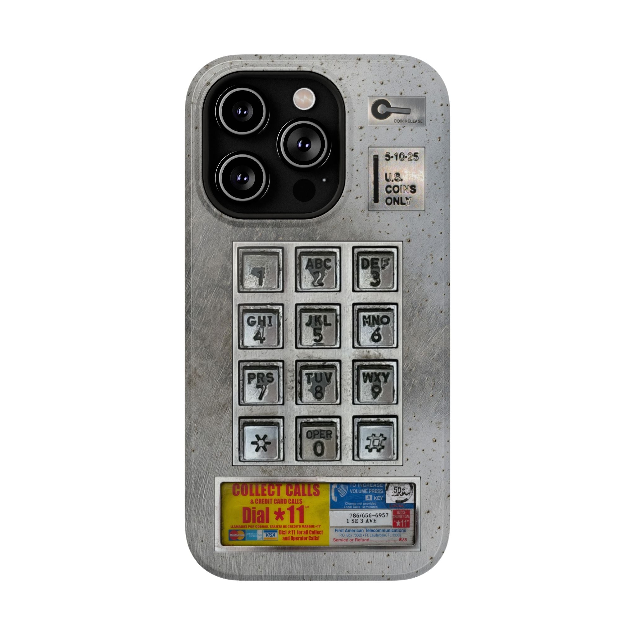 Payphone Retro Tech iPhone Case 17 16 15 14 13 Pro Max Mini Plus Touchtone Distressed Impact Resistant 2 Layers of Protection