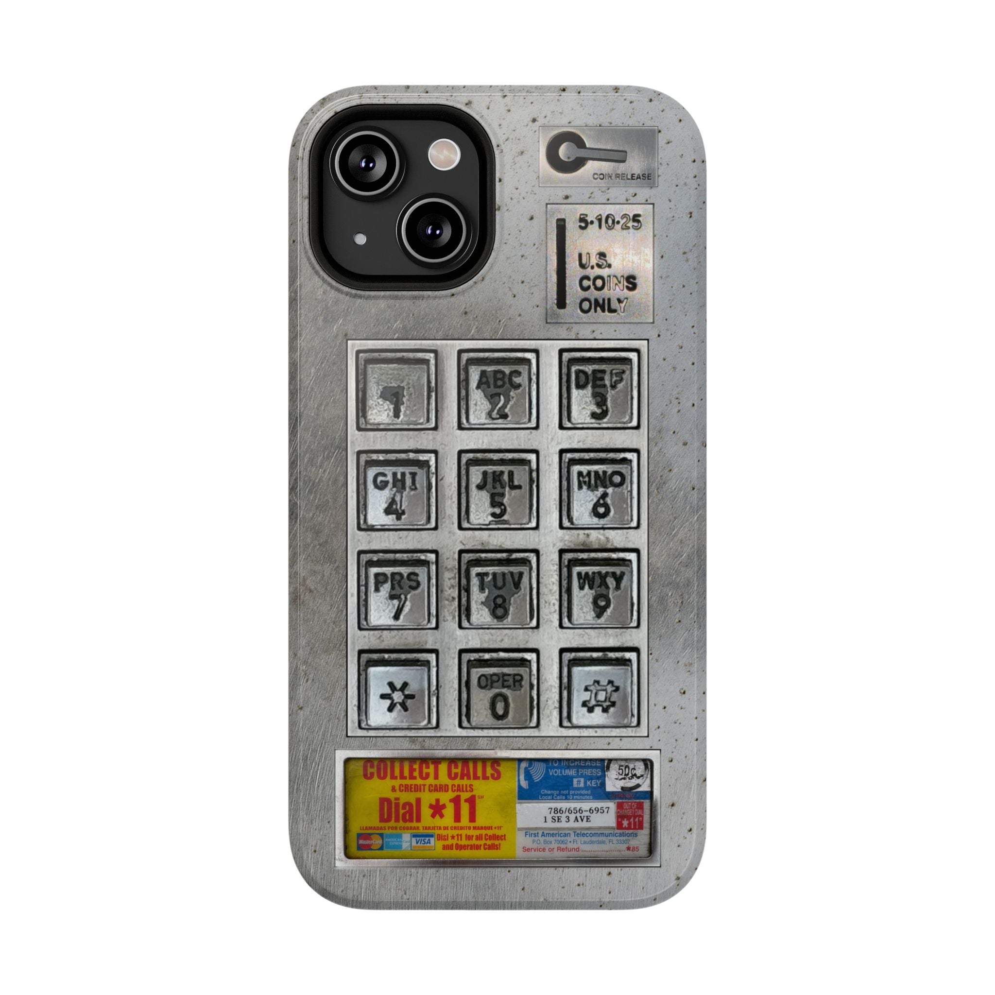 Payphone Retro Tech iPhone Case 17 16 15 14 13 Pro Max Mini Plus Touchtone Distressed Impact Resistant 2 Layers of Protection