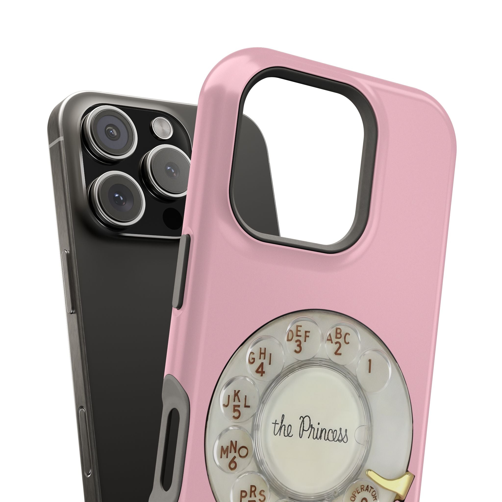 Retro Pink Princess Phone Look MagSafe Compatible iPhone Case Rotary Dial Nostalgia