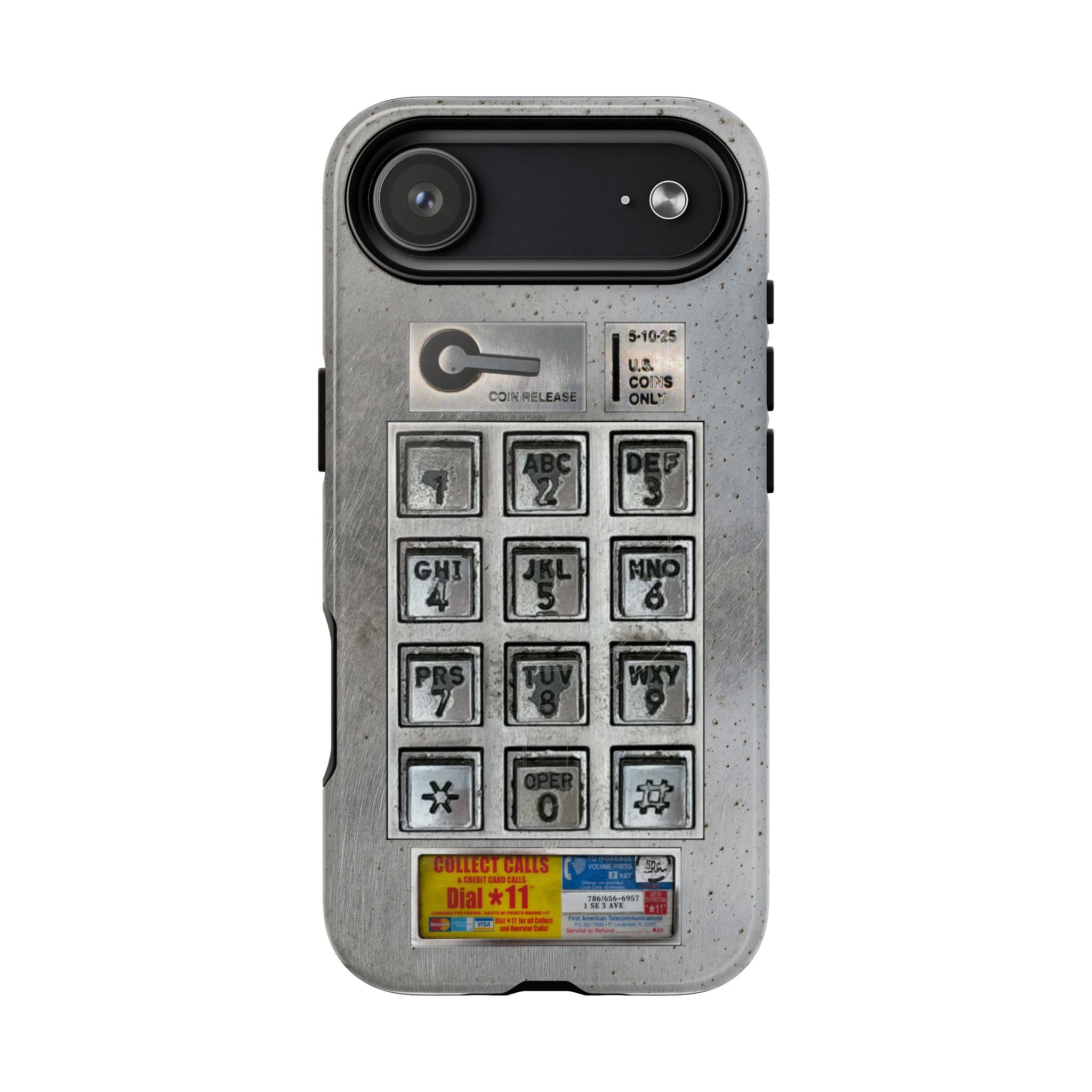 Payphone Retro Tech MagSafe iPhone Case 17 16 15 14 Pro Max Plus TouchTone Pay Phone Distressed 2 Layers of Protection Flat Art