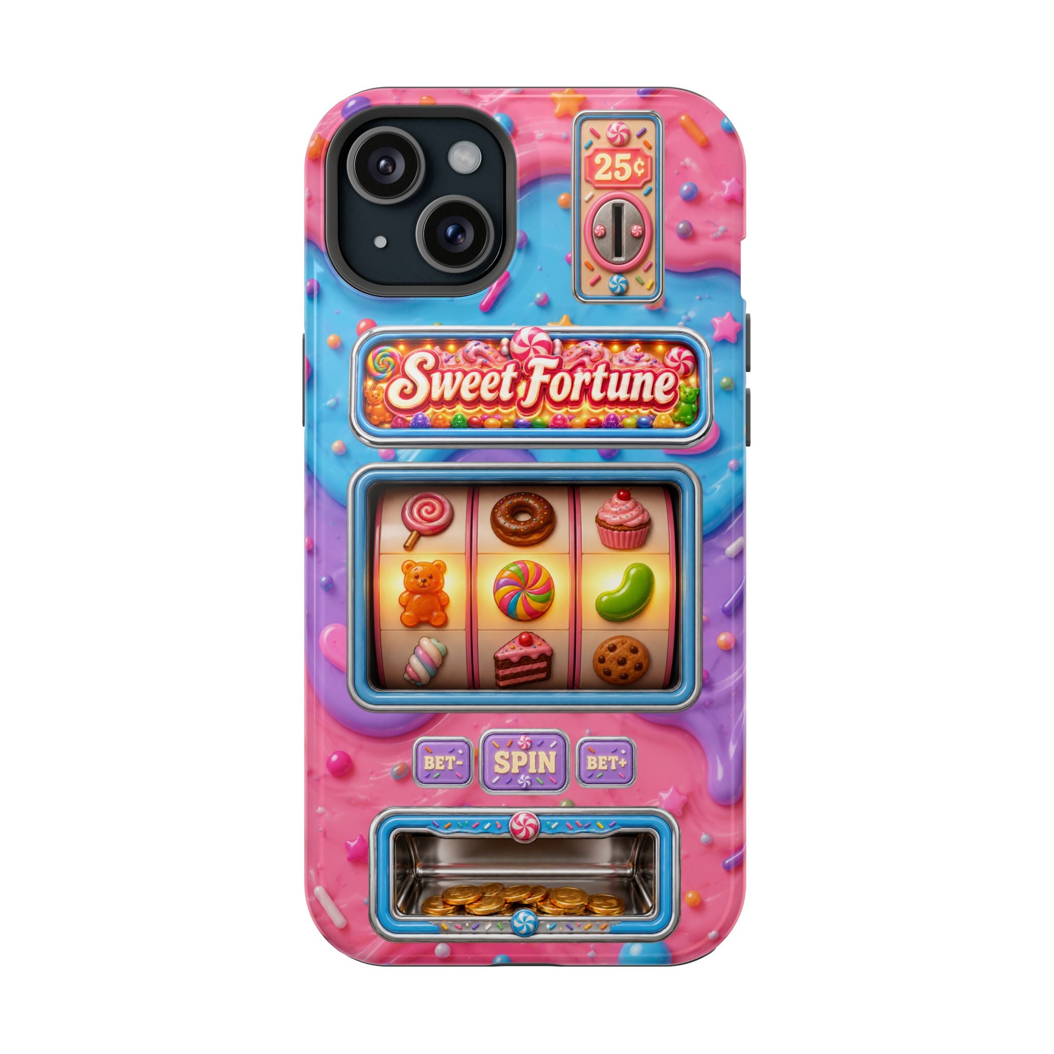 Candy Slot Machine iPhone Case, Sweet Fortune Casino Phone Cover, Colorful Candy Game Inspired MagSafe Compatible with Duel Layer Protection