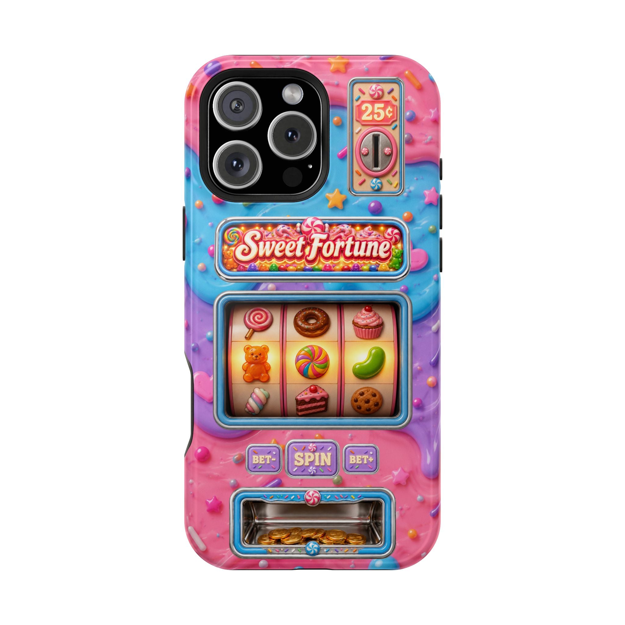 Candy Slot Machine iPhone Case, Sweet Fortune Casino Phone Cover, Colorful Candy Game Inspired MagSafe Compatible with Duel Layer Protection