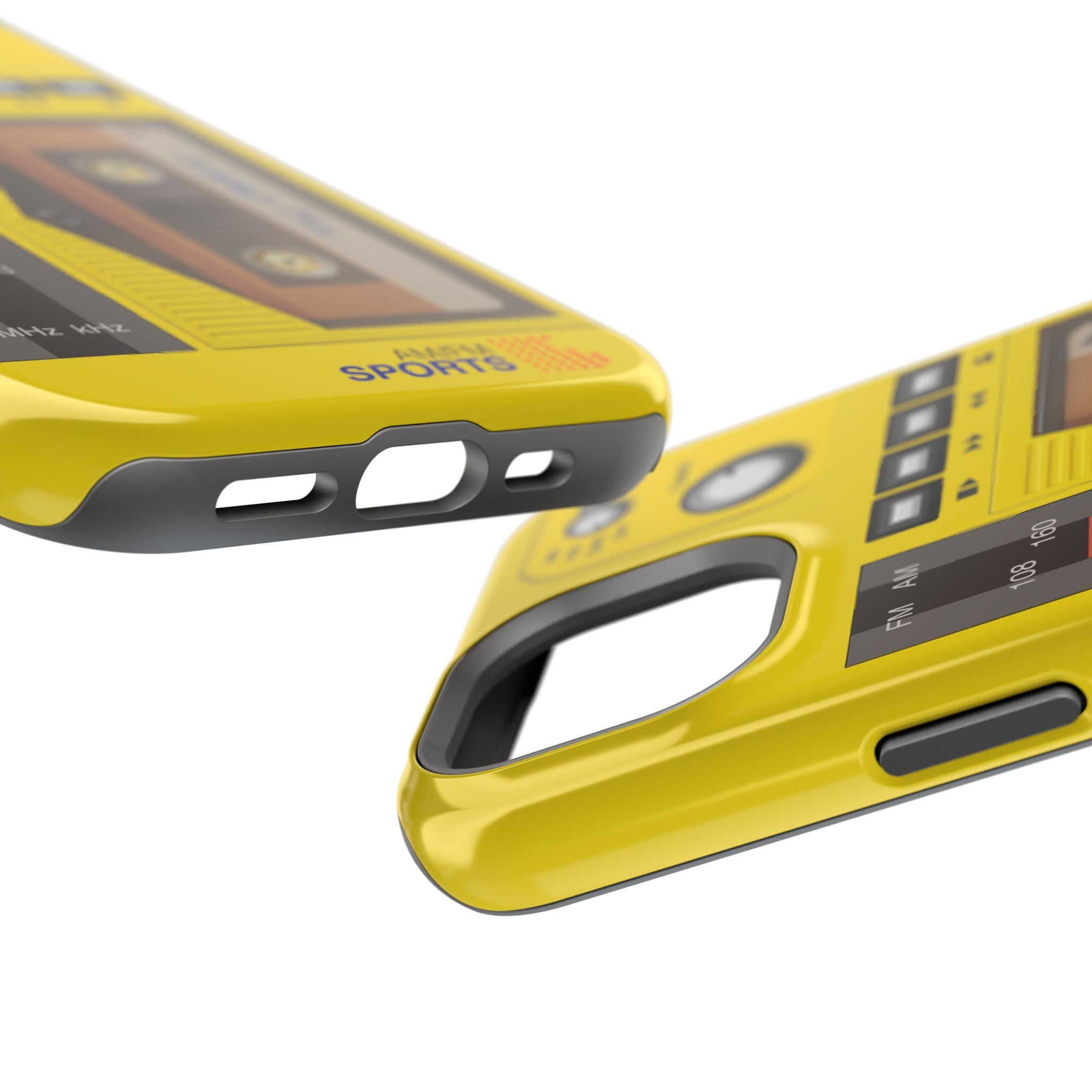 Retro Cassette AM FM Radio iPhone Case, Vintage Walkman Style Phone Case, MagSafe Dual Layer Protective Case Sport Yellow