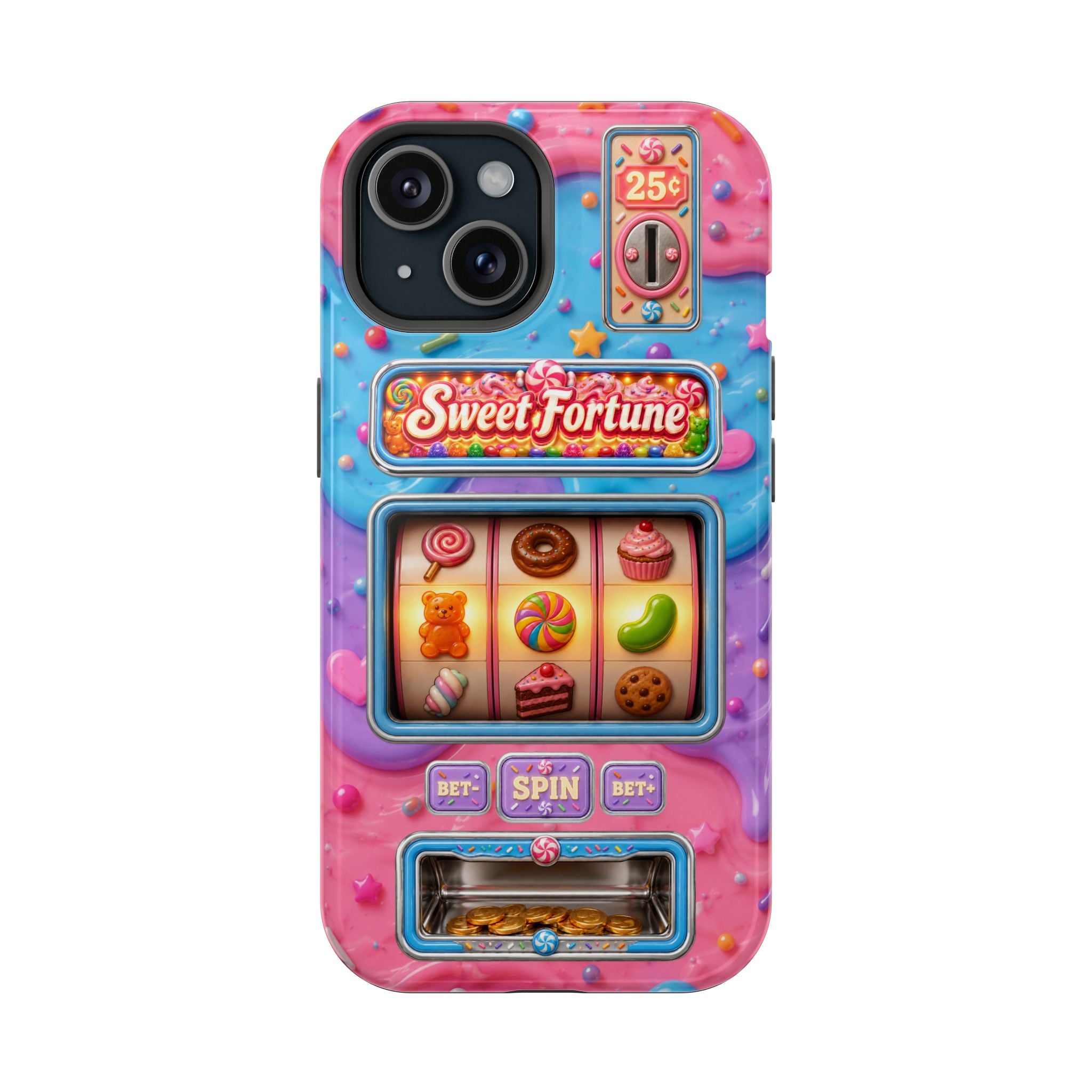Candy Slot Machine iPhone Case, Sweet Fortune Casino Phone Cover, Colorful Candy Game Inspired MagSafe Compatible with Duel Layer Protection