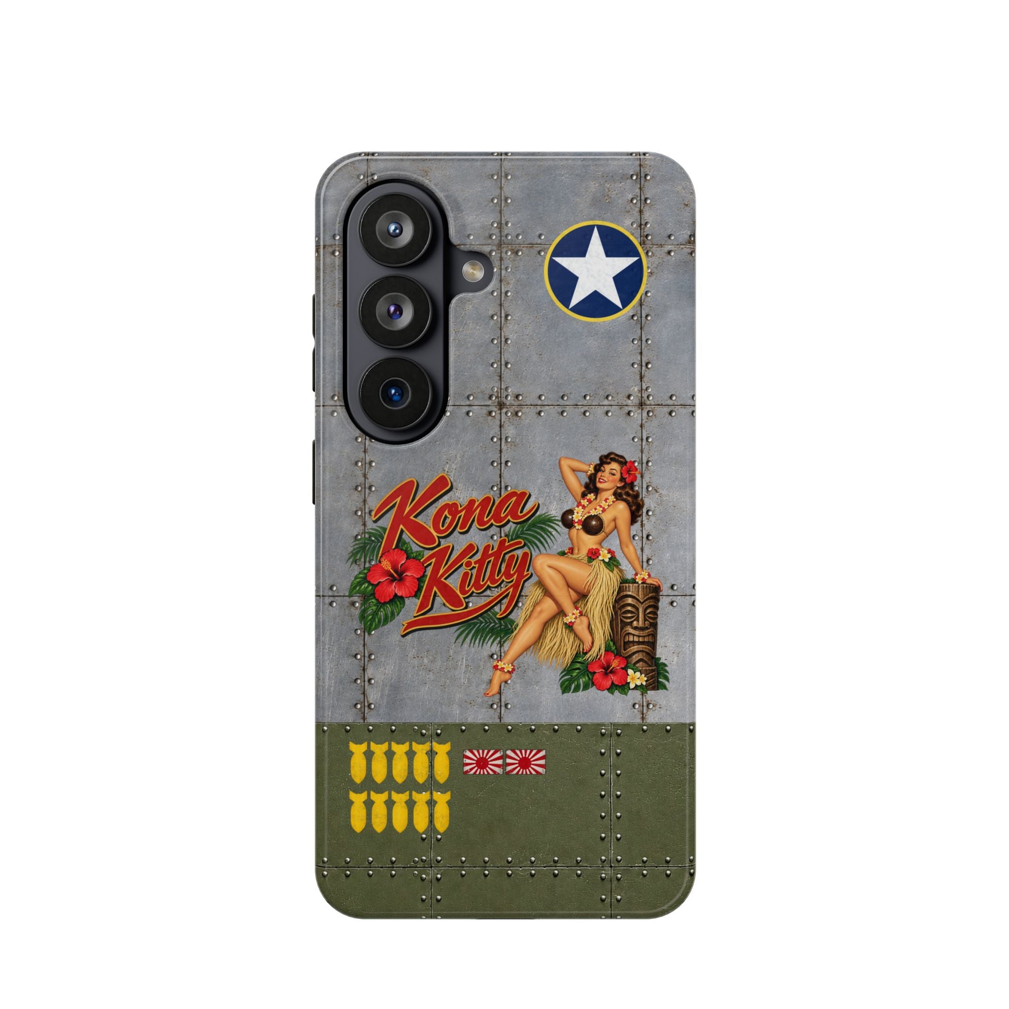 WWII Pinup Nose Art Phone Case, Kona Kitty Airplane Art, MagSafe Dual Layer Case for iPhone & Samsung Galaxy, Vintage Military Art