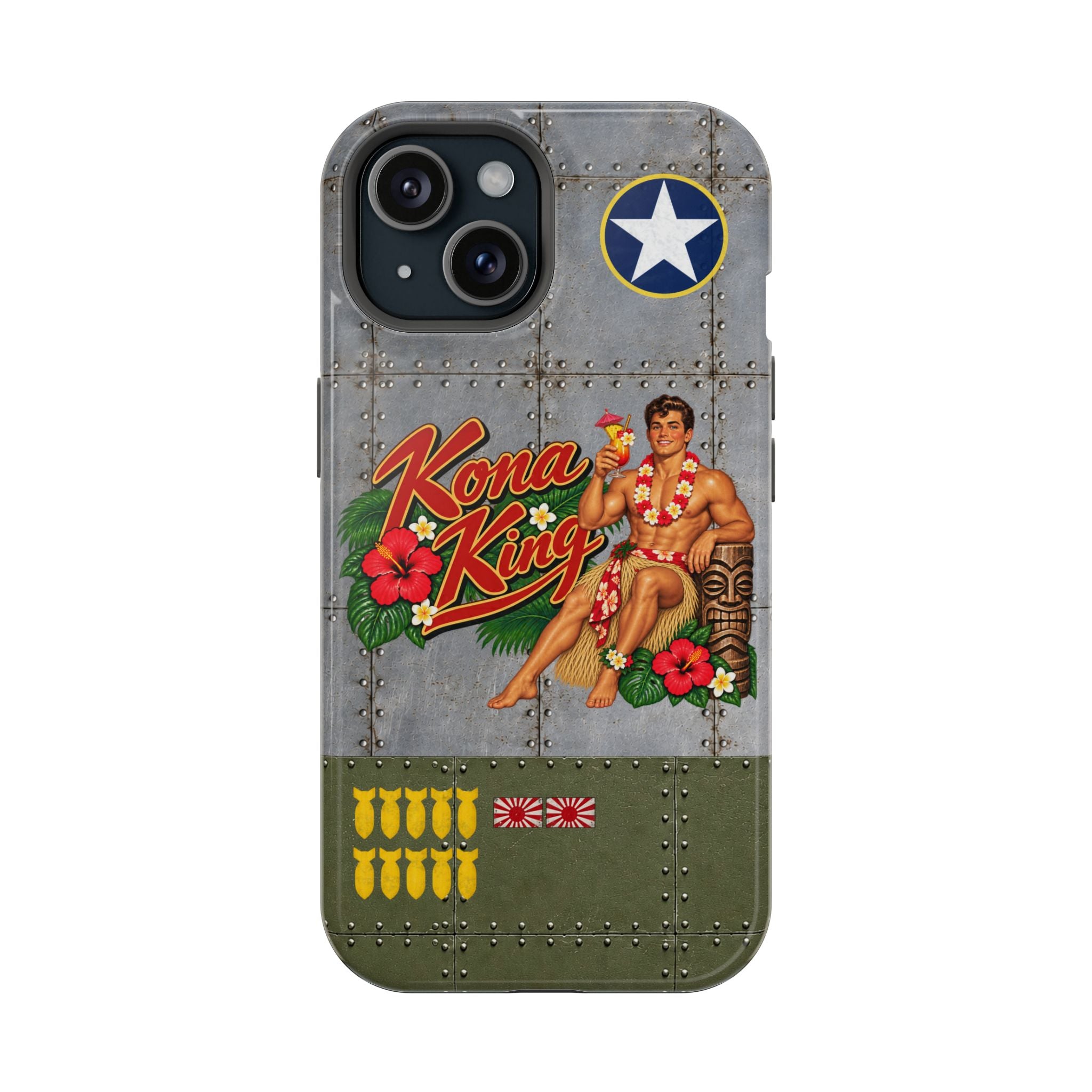 WWII Beefcake Phone Case, Kona King Male Pinup Nose Art, MagSafe Dual Layer Case for iPhone & Samsung Galaxy, Vintage Military Art