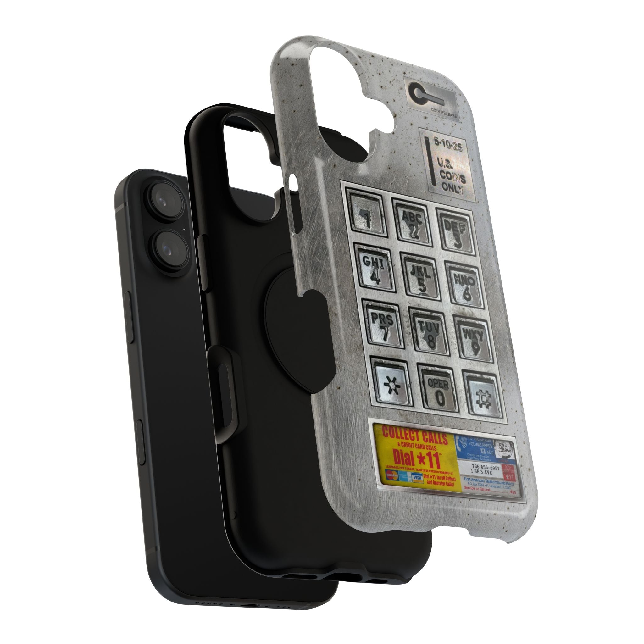 Payphone Retro Tech iPhone Case 17 16 15 14 13 Pro Max Mini Plus Touchtone Distressed Impact Resistant 2 Layers of Protection