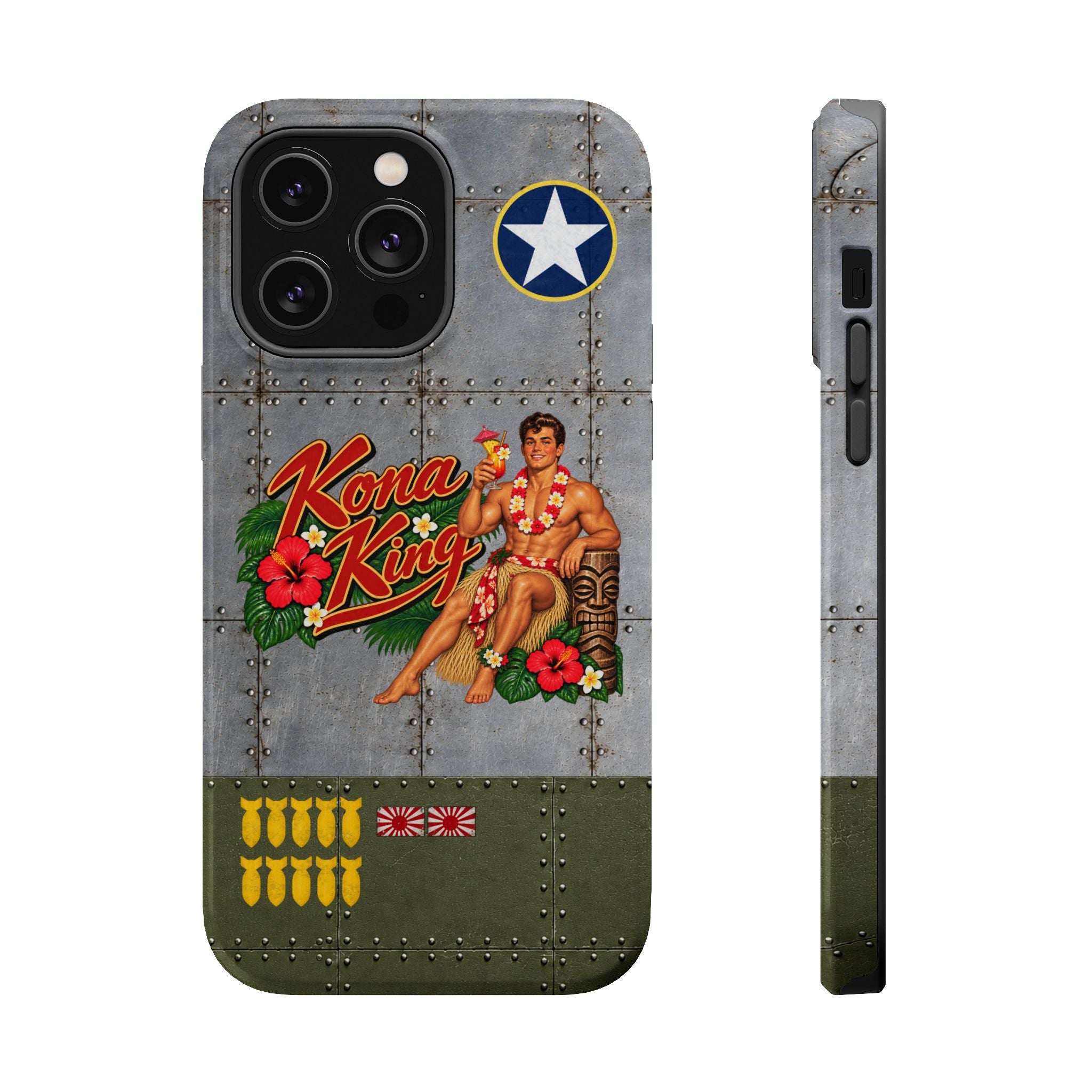 WWII Beefcake Phone Case, Kona King Male Pinup Nose Art, MagSafe Dual Layer Case for iPhone & Samsung Galaxy, Vintage Military Art