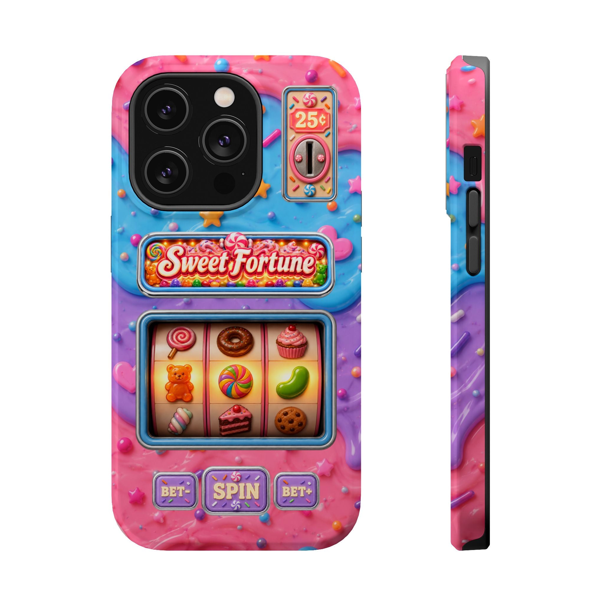 Candy Slot Machine iPhone Case, Sweet Fortune Casino Phone Cover, Colorful Candy Game Inspired MagSafe Compatible with Duel Layer Protection
