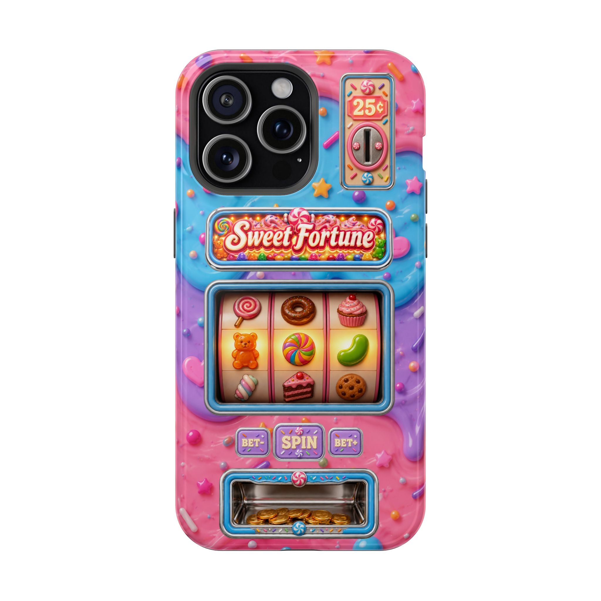 Candy Slot Machine iPhone Case, Sweet Fortune Casino Phone Cover, Colorful Candy Game Inspired MagSafe Compatible with Duel Layer Protection